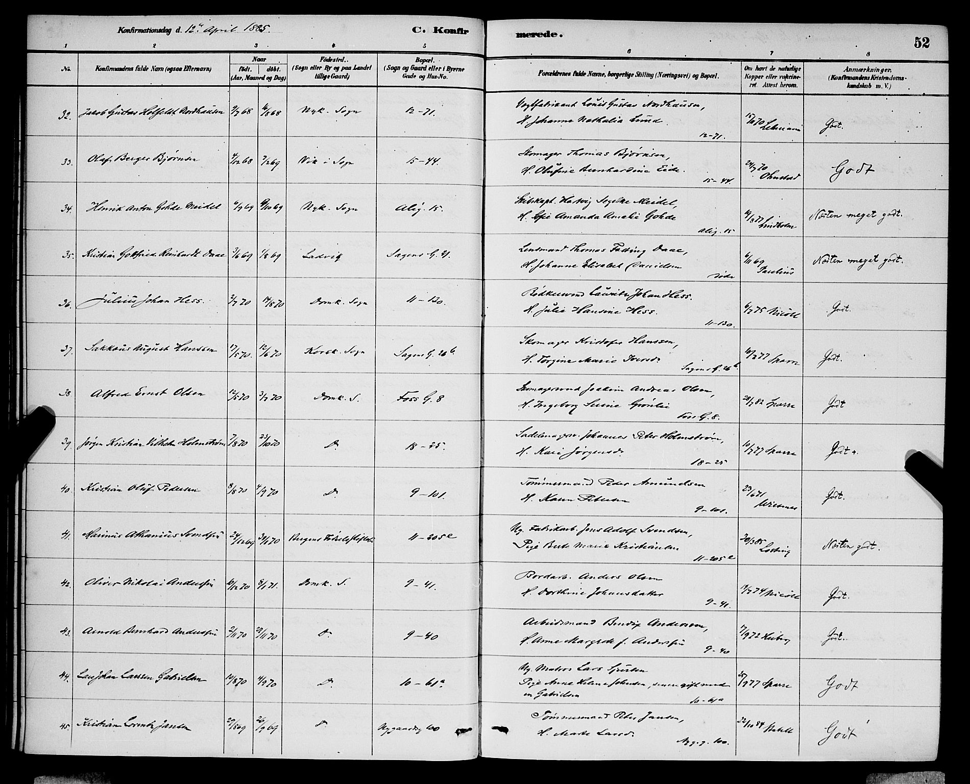 Domkirken sokneprestembete, AV/SAB-A-74801/H/Hab/L0024: Parish register (copy) no. C 4, 1880-1899, p. 52