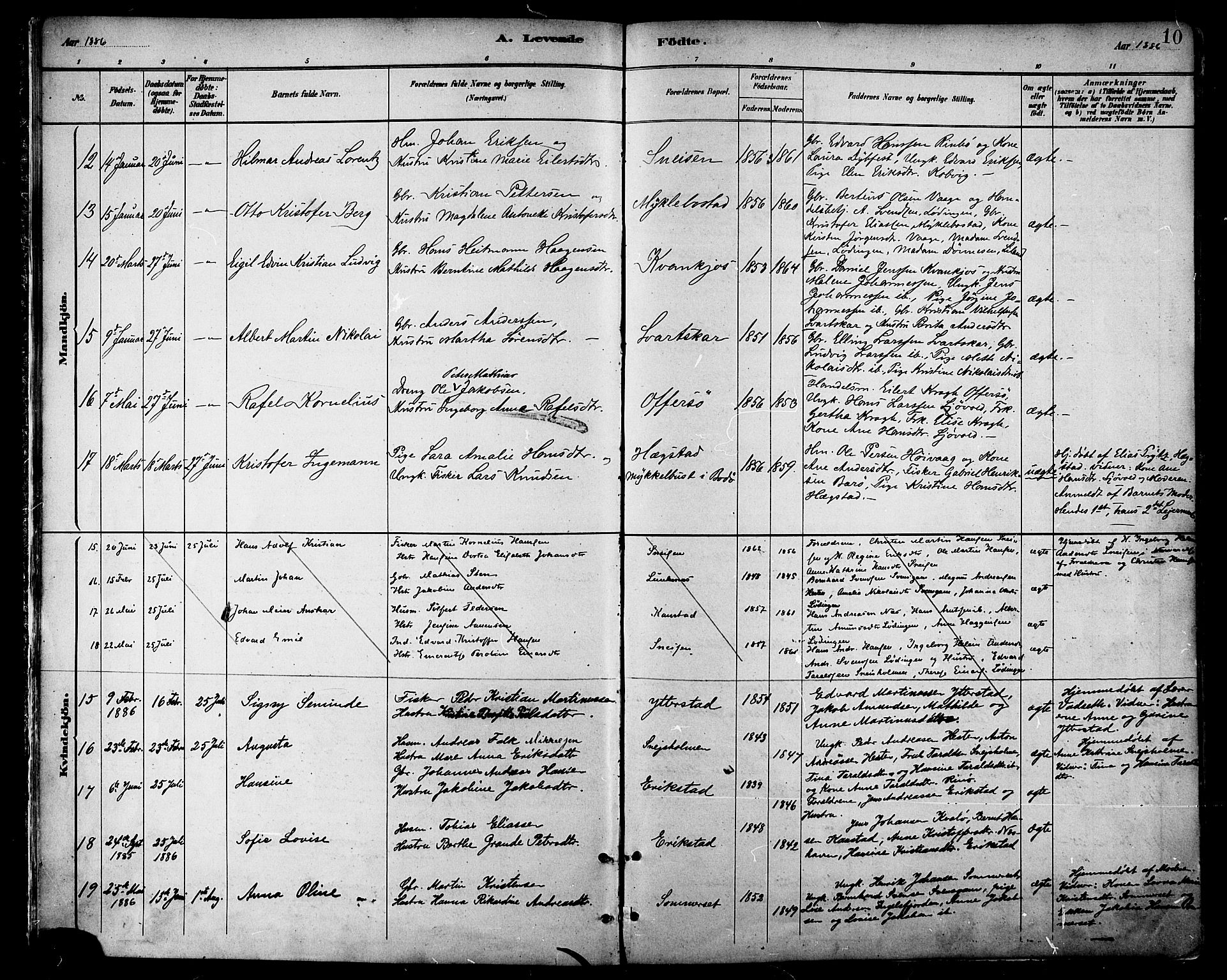 Ministerialprotokoller, klokkerbøker og fødselsregistre - Nordland, SAT/A-1459/872/L1035: Parish register (official) no. 872A10, 1884-1896, p. 10