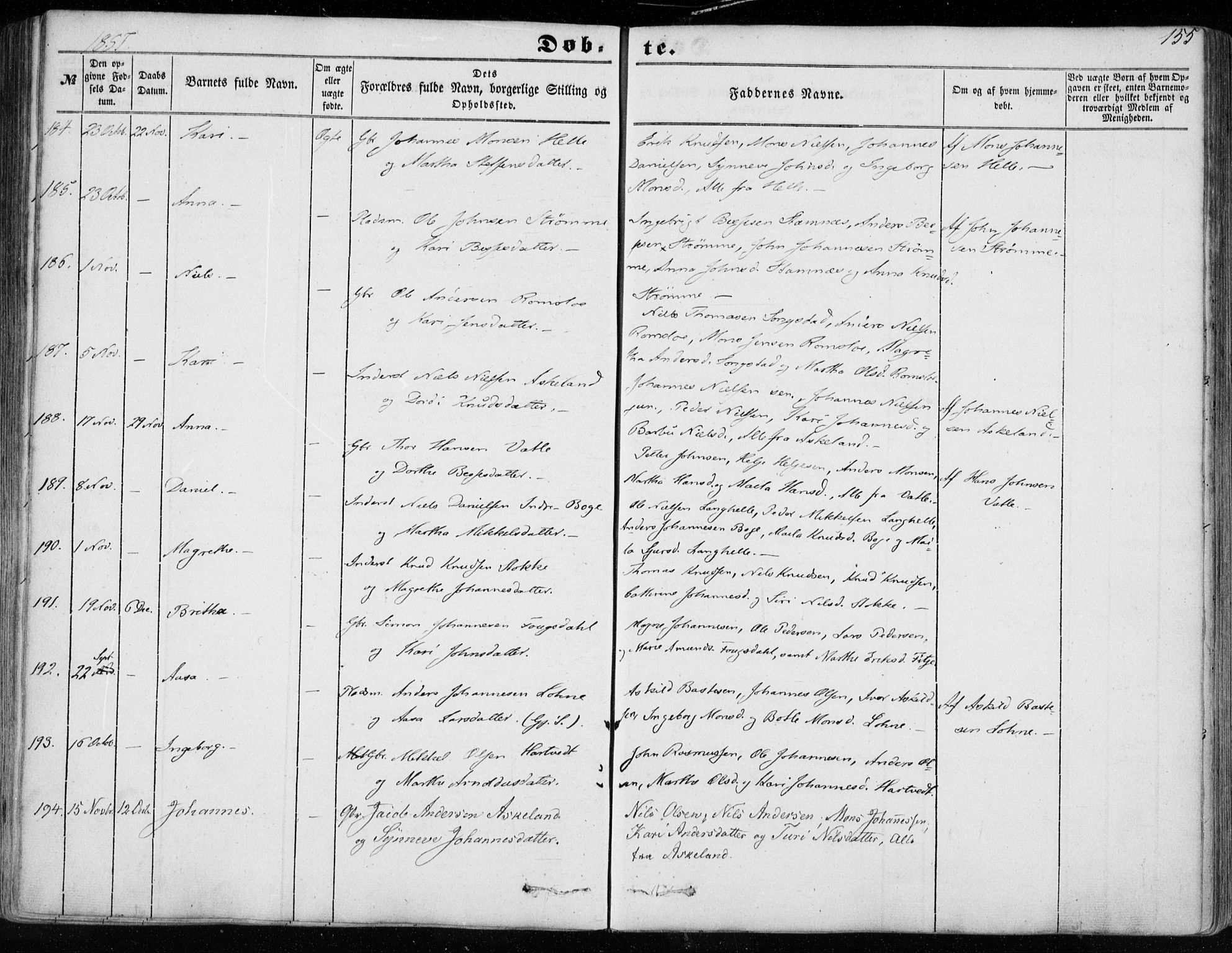 Haus sokneprestembete, SAB/A-75601/H/Haa: Parish register (official) no. A 16 I, 1848-1857, p. 155
