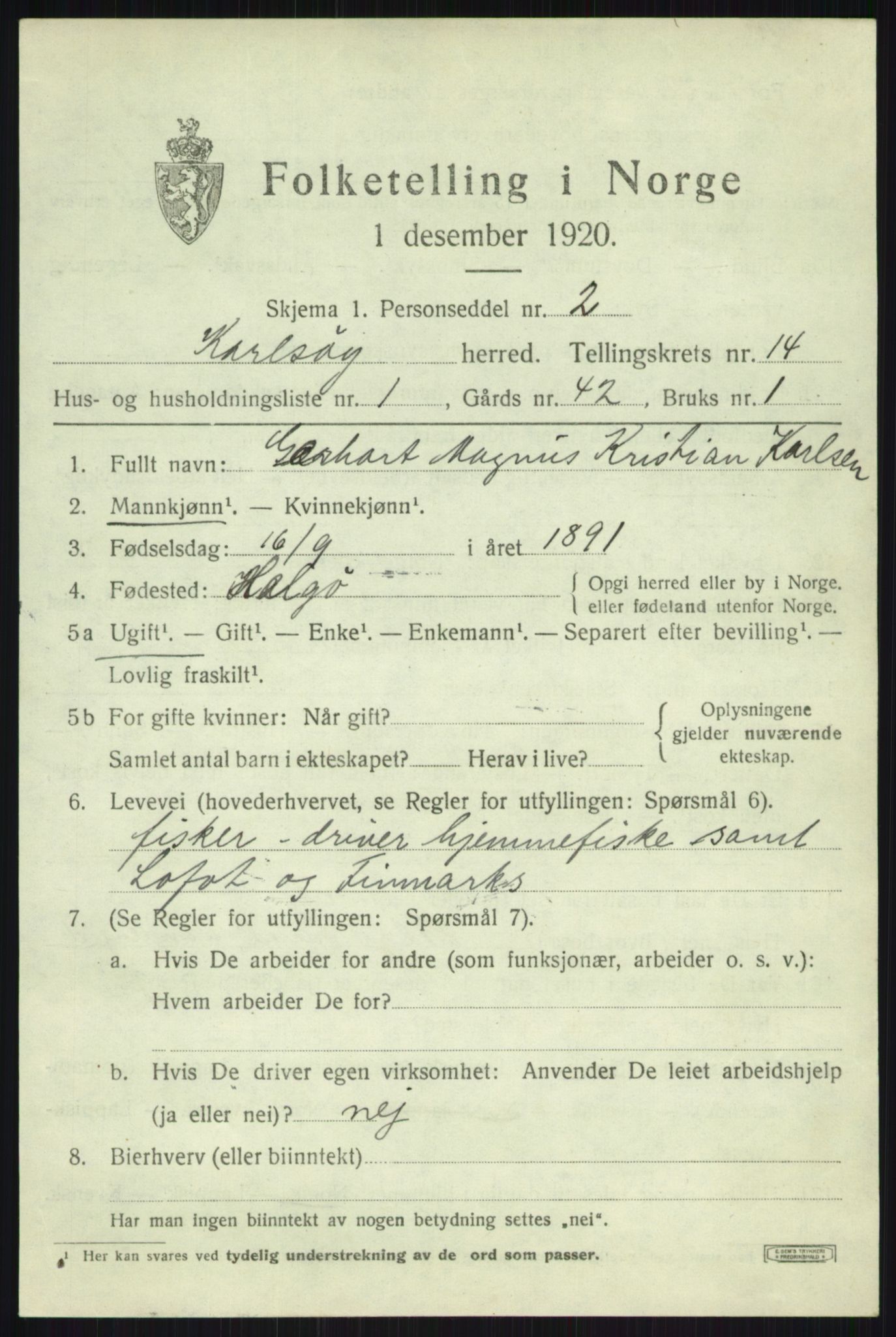 SATØ, 1920 census for Karlsøy, 1920, p. 5099