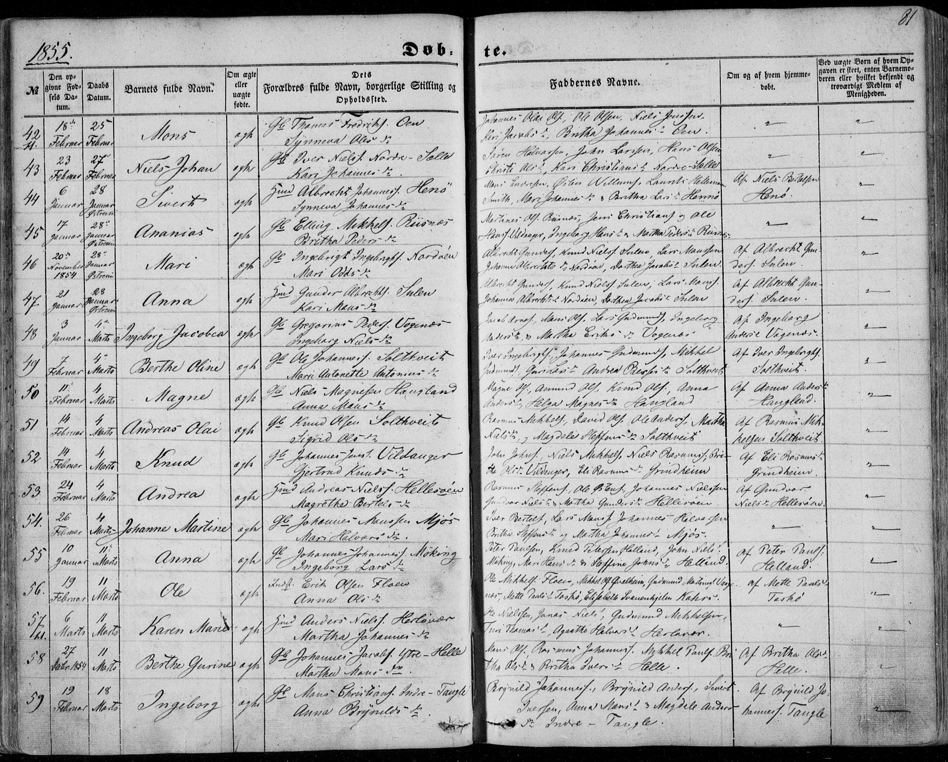 Manger sokneprestembete, AV/SAB-A-76801/H/Haa: Parish register (official) no. A 6, 1849-1859, p. 81