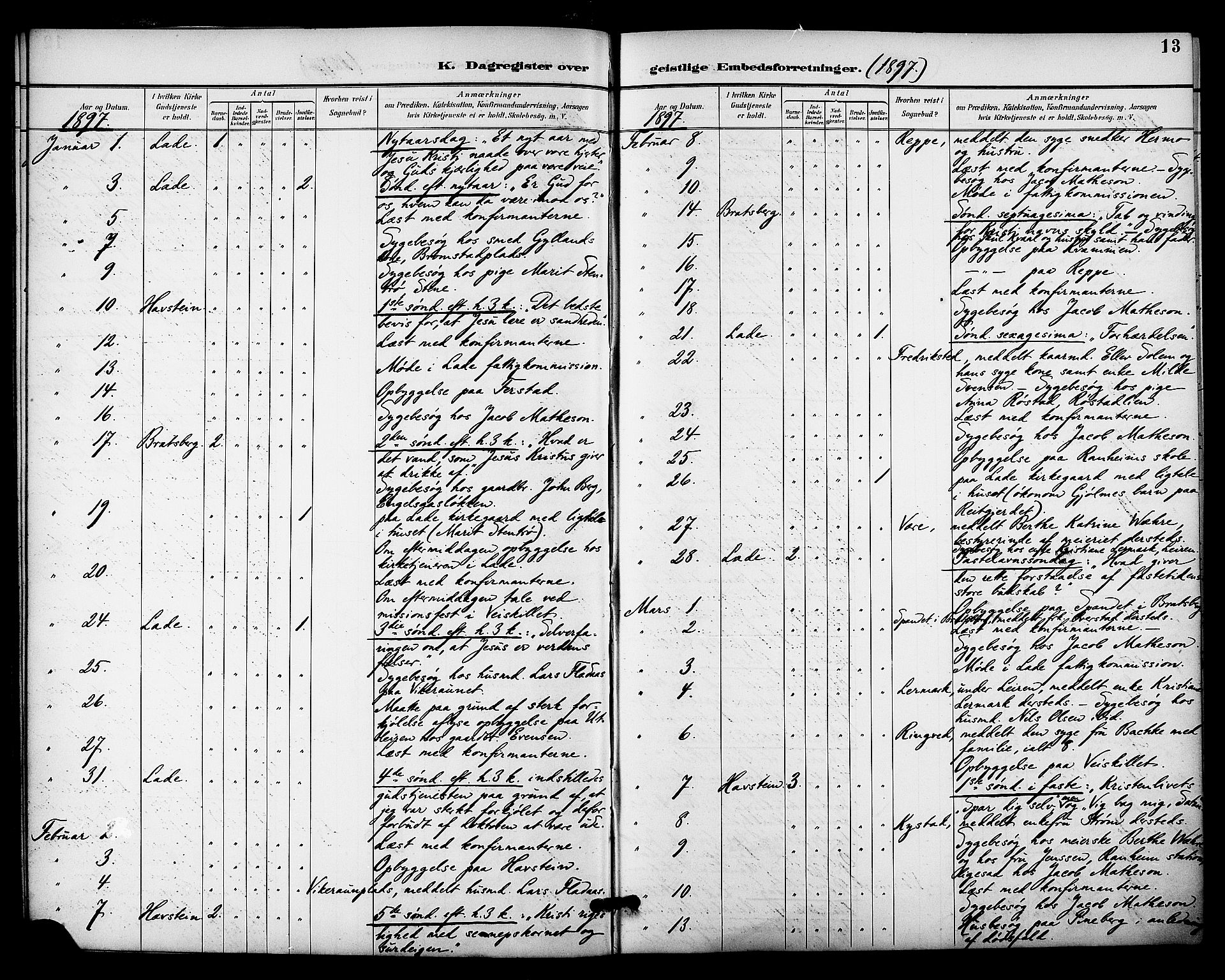 Ministerialprotokoller, klokkerbøker og fødselsregistre - Sør-Trøndelag, SAT/A-1456/606/L0304: Curate's parish register no. 606B03, 1895-1917, p. 13