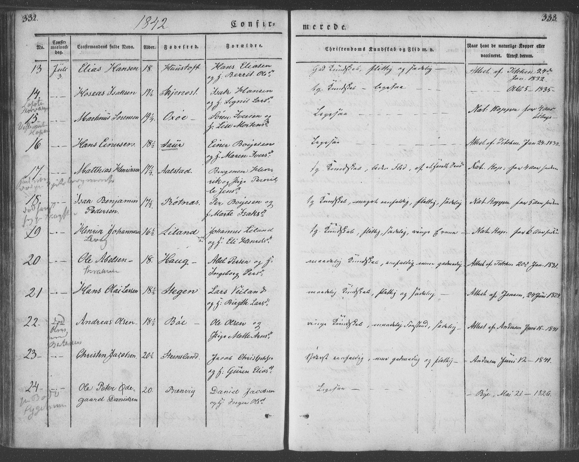Ministerialprotokoller, klokkerbøker og fødselsregistre - Nordland, AV/SAT-A-1459/855/L0799: Parish register (official) no. 855A07, 1834-1852, p. 332-333