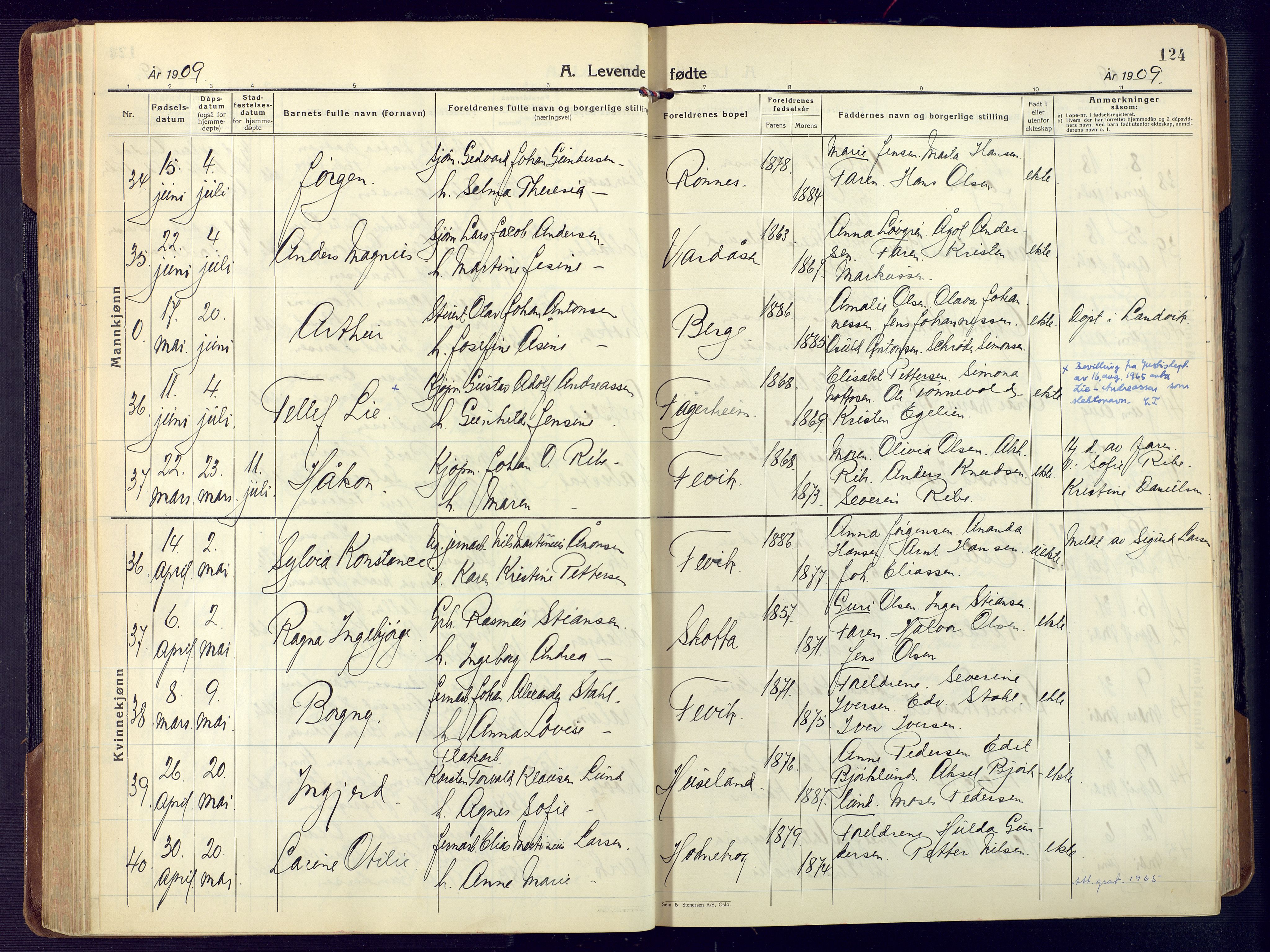 Fjære sokneprestkontor, AV/SAK-1111-0011/F/Fa/L0004: Parish register (official) no. A 4, 1902-1925, p. 124