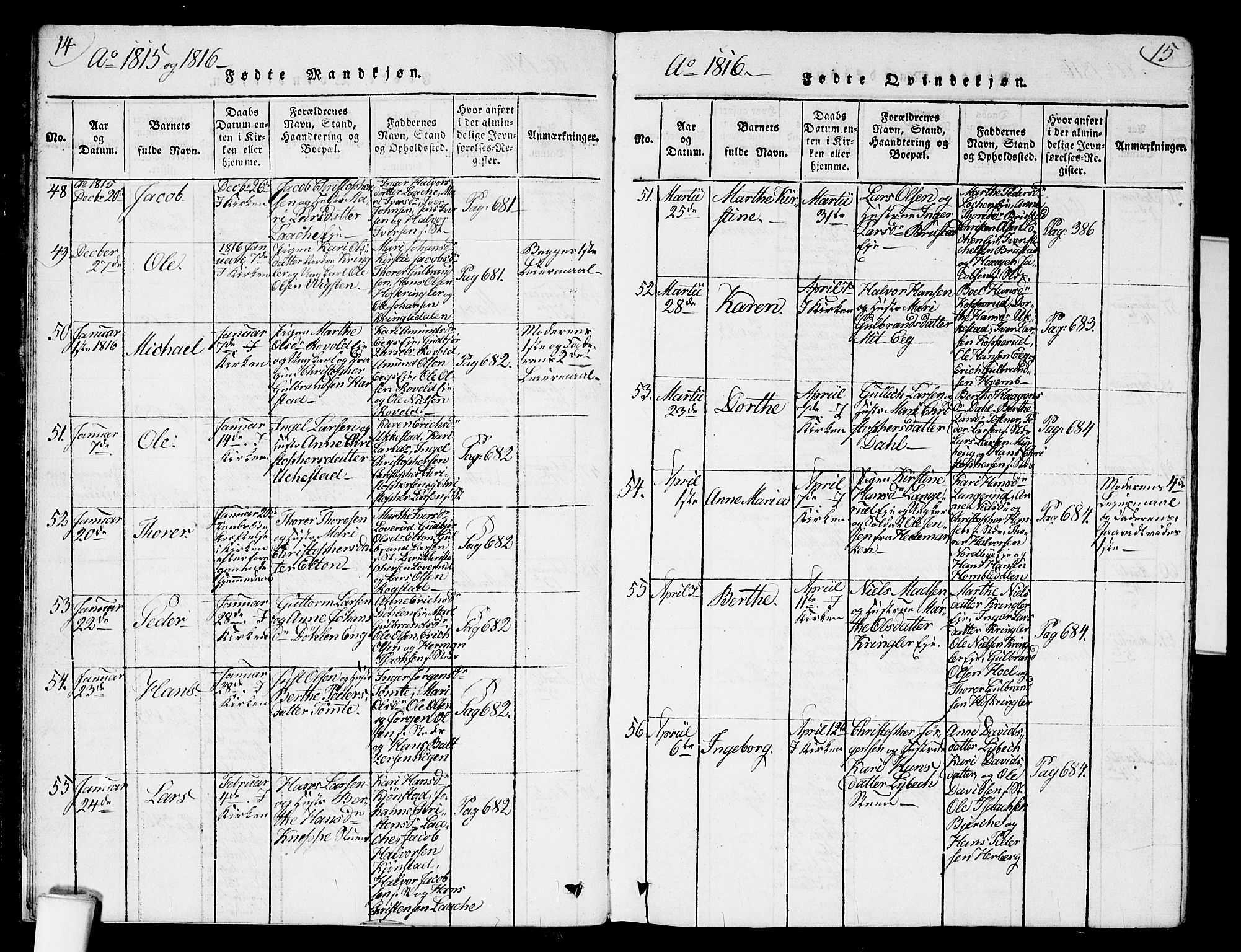 Nannestad prestekontor Kirkebøker, SAO/A-10414a/G/Ga/L0001: Parish register (copy) no. I 1, 1815-1839, p. 14-15
