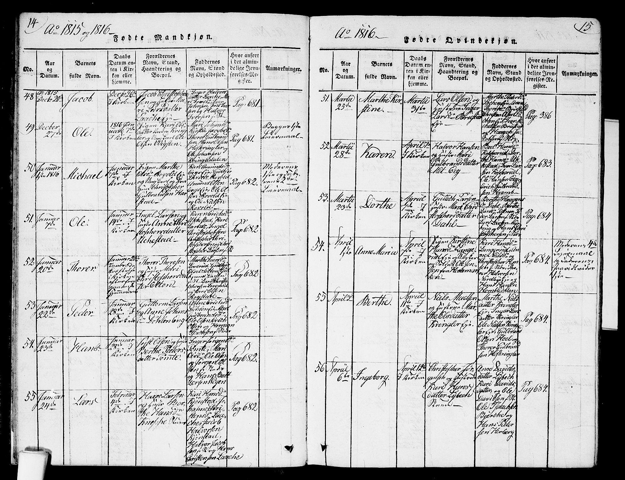 Nannestad prestekontor Kirkebøker, AV/SAO-A-10414a/G/Ga/L0001: Parish register (copy) no. I 1, 1815-1839, p. 14-15