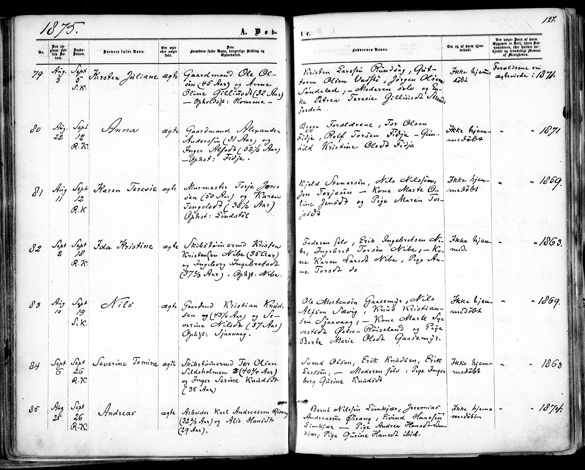 Søndeled sokneprestkontor, AV/SAK-1111-0038/F/Fa/L0003: Parish register (official) no. A 3, 1861-1879, p. 127