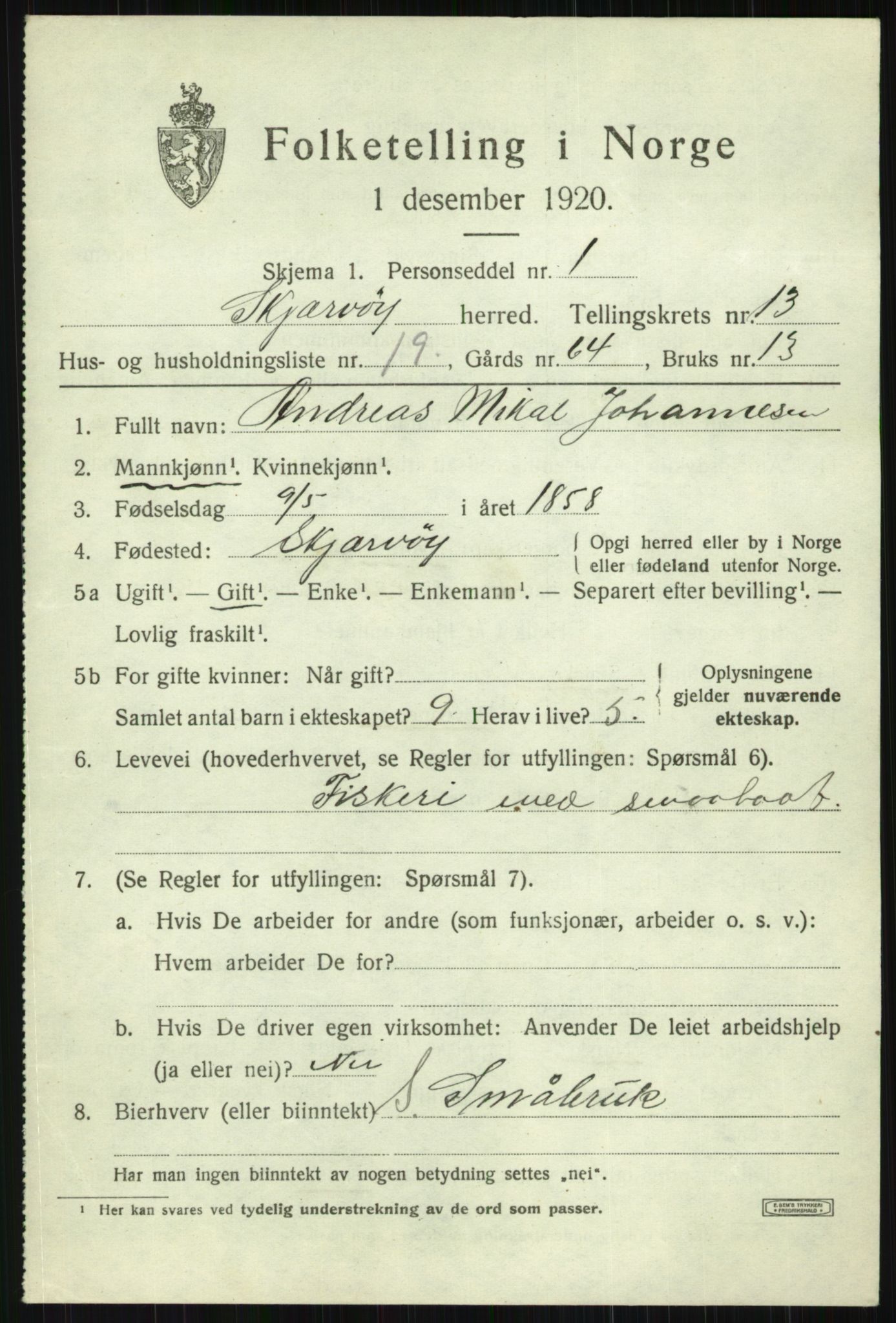 SATØ, 1920 census for Skjervøy, 1920, p. 6627