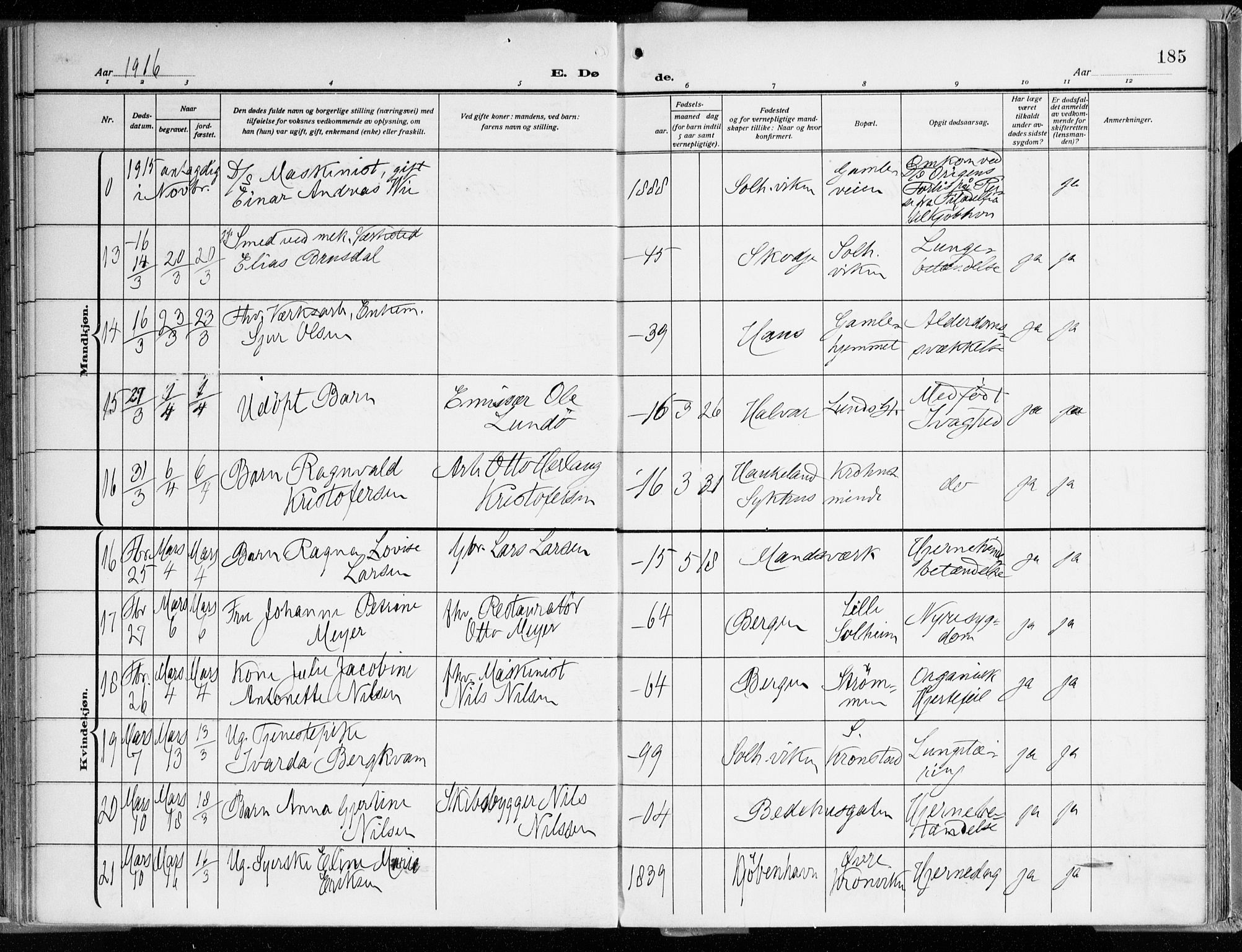 Årstad Sokneprestembete, AV/SAB-A-79301/H/Haa/L0003: Parish register (official) no. A 3, 1914-1919, p. 185