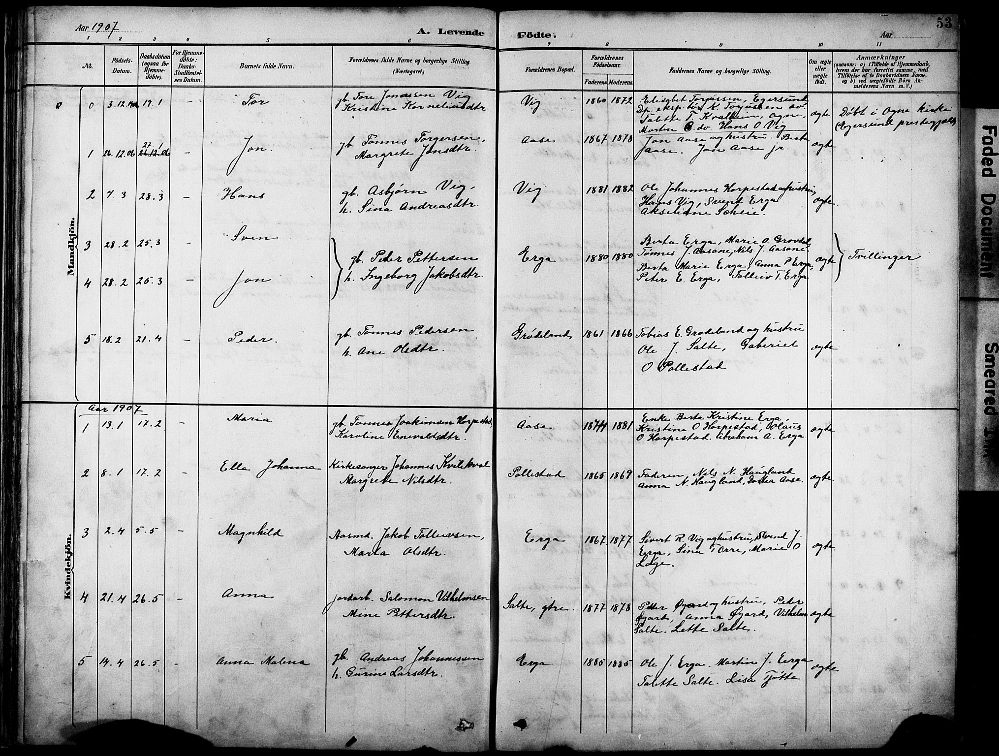 Klepp sokneprestkontor, SAST/A-101803/001/3/30BB/L0005: Parish register (copy) no. B 5, 1889-1918, p. 53