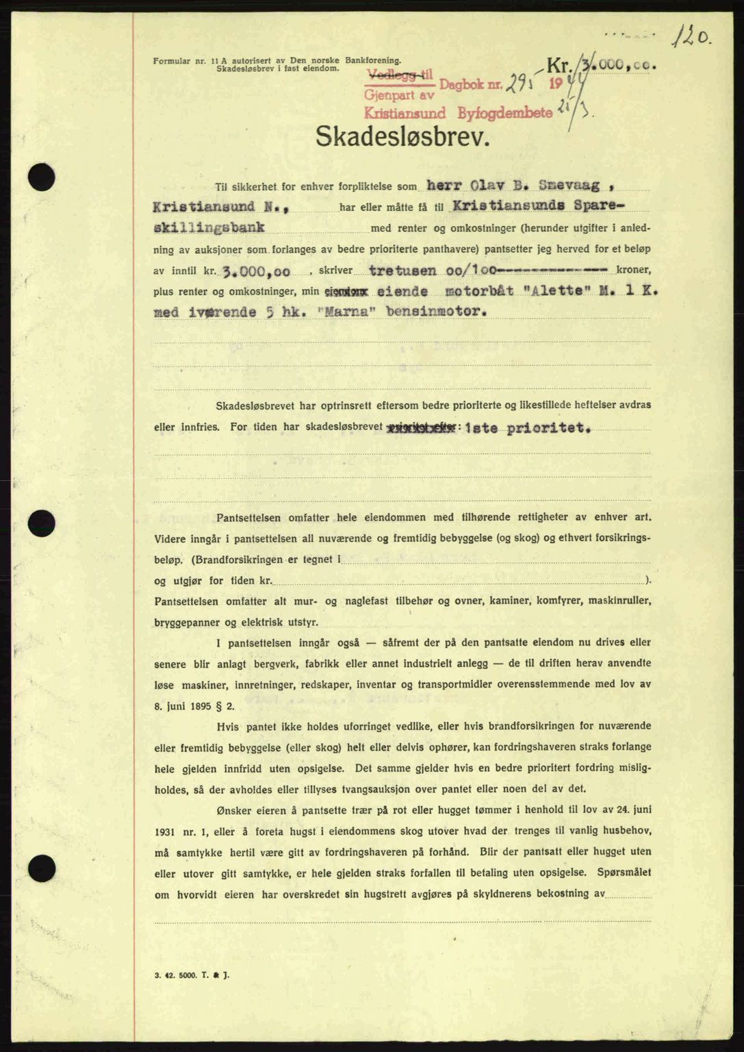 Kristiansund byfogd, SAT/A-4587/A/27: Mortgage book no. 37-38, 1943-1945, Diary no: : 295/1944
