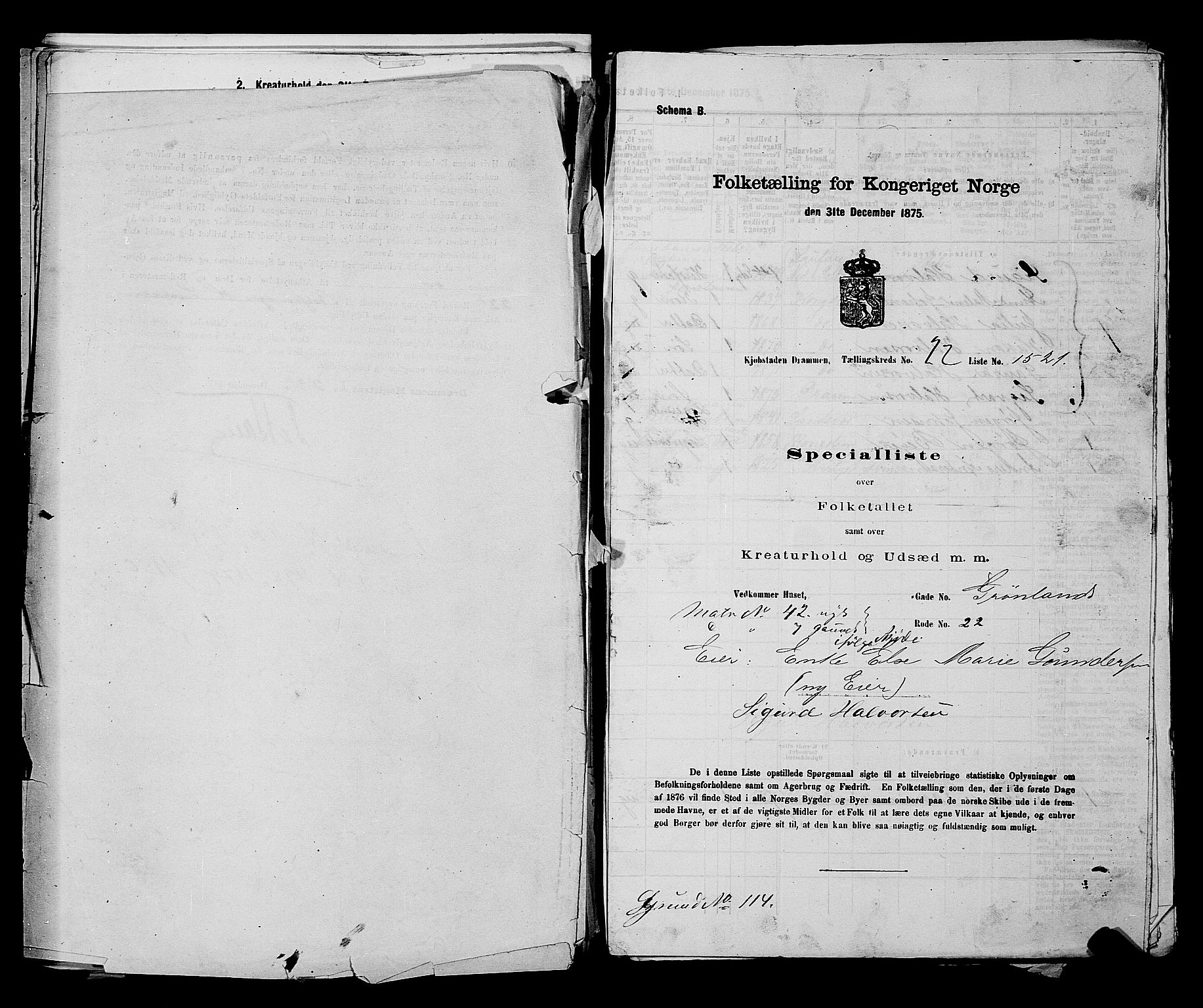 SAKO, 1875 census for 0602 Drammen, 1875, p. 2165