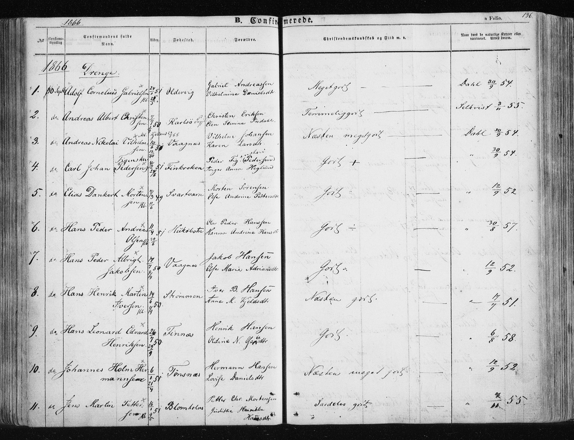Tromsøysund sokneprestkontor, SATØ/S-1304/G/Ga/L0001kirke: Parish register (official) no. 1, 1856-1867, p. 136