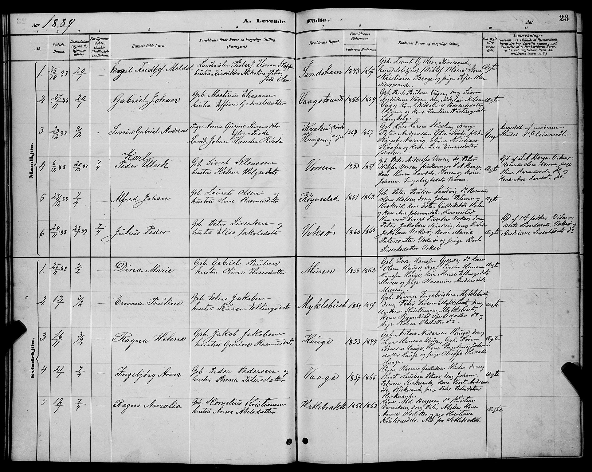 Ministerialprotokoller, klokkerbøker og fødselsregistre - Møre og Romsdal, AV/SAT-A-1454/503/L0048: Parish register (copy) no. 503C03, 1885-1893, p. 23