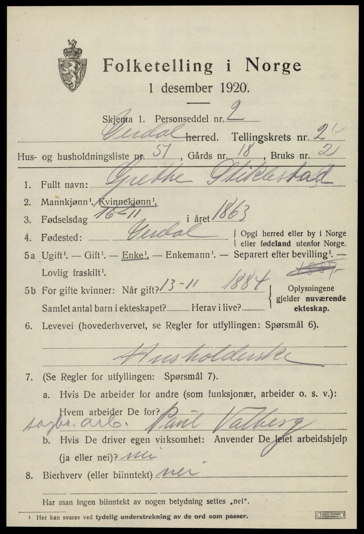 SAT, 1920 census for Verdal, 1920, p. 4727