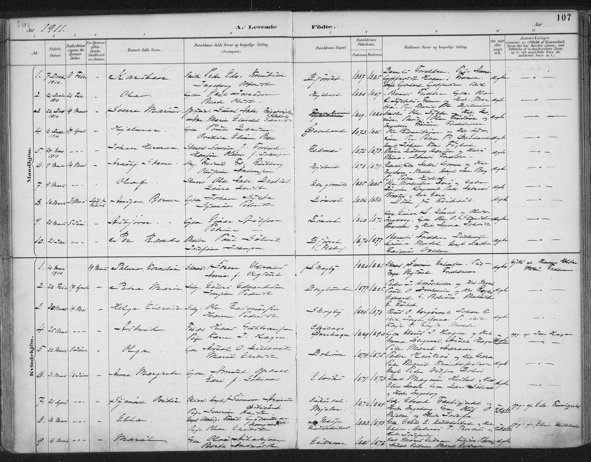 Ministerialprotokoller, klokkerbøker og fødselsregistre - Møre og Romsdal, SAT/A-1454/555/L0658: Parish register (official) no. 555A09, 1887-1917, p. 107