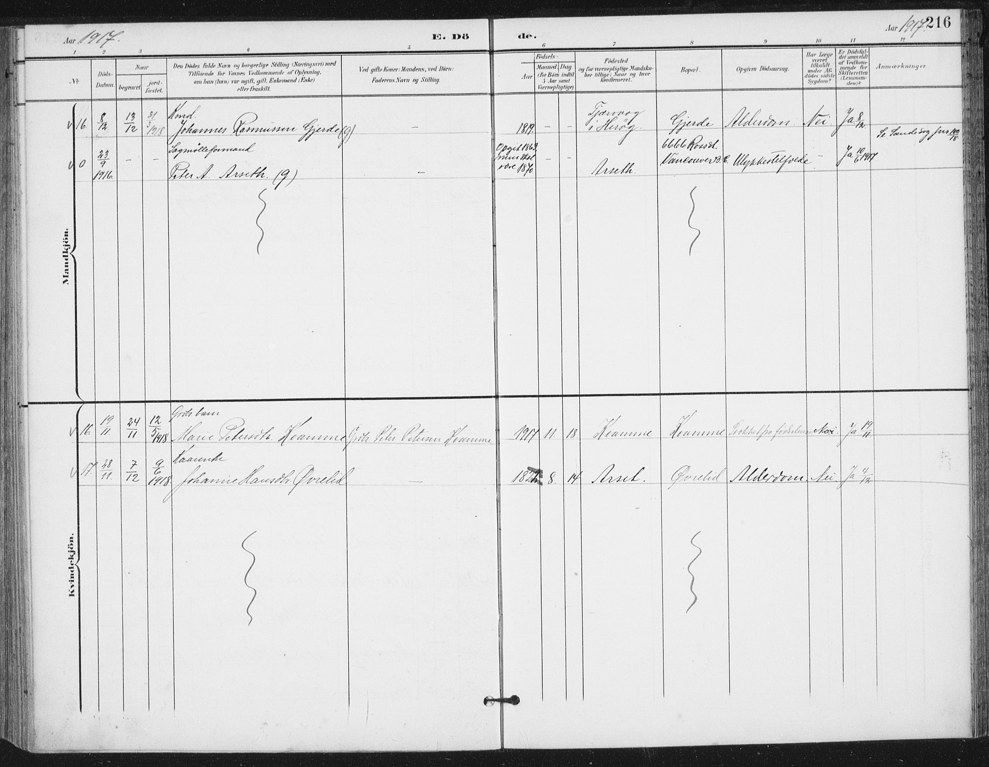 Ministerialprotokoller, klokkerbøker og fødselsregistre - Møre og Romsdal, SAT/A-1454/503/L0038: Parish register (official) no. 503A06, 1901-1917, p. 216