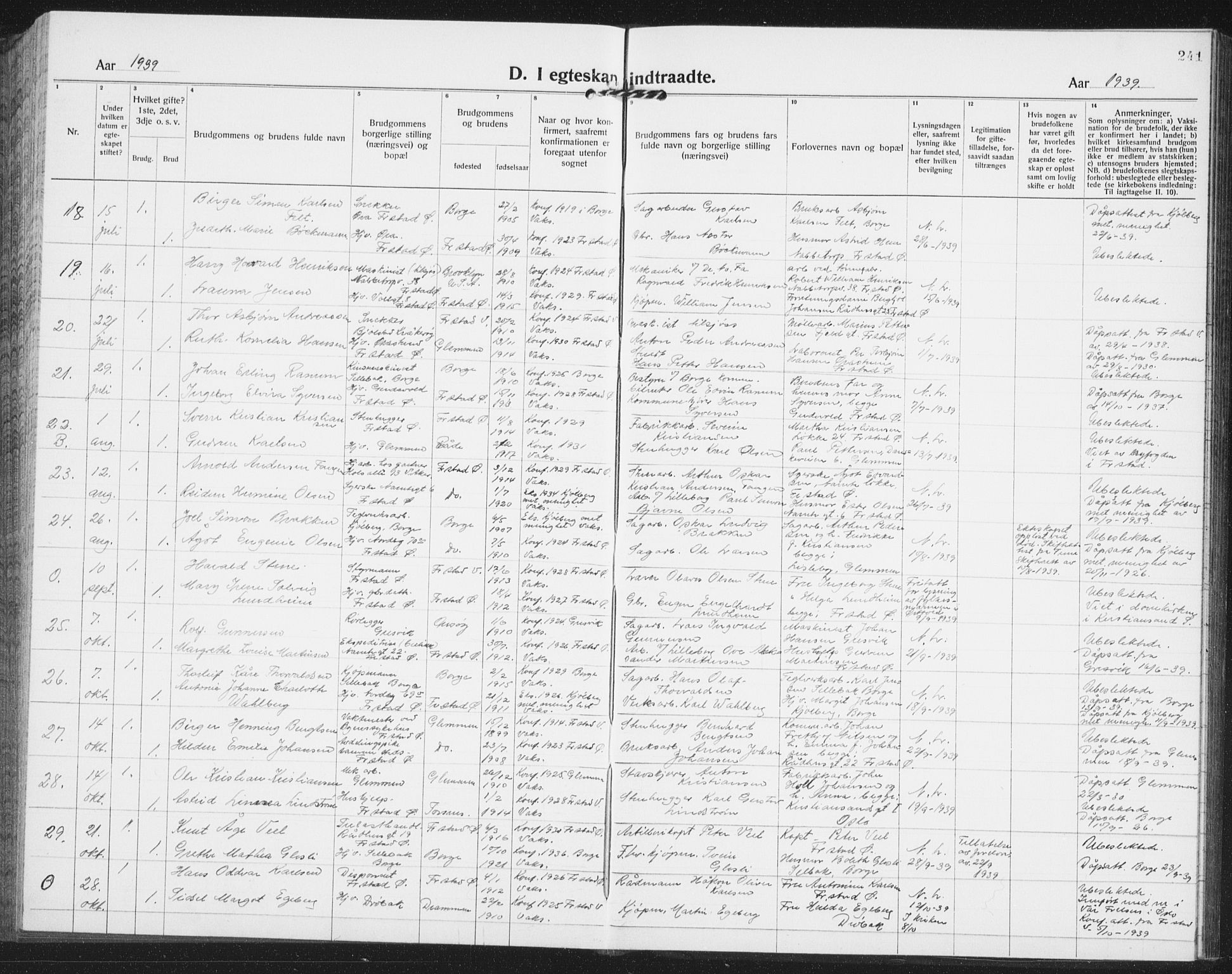 Østre Fredrikstad prestekontor Kirkebøker, AV/SAO-A-10907/G/Ga/L0003: Parish register (copy) no. 3, 1920-1940, p. 241