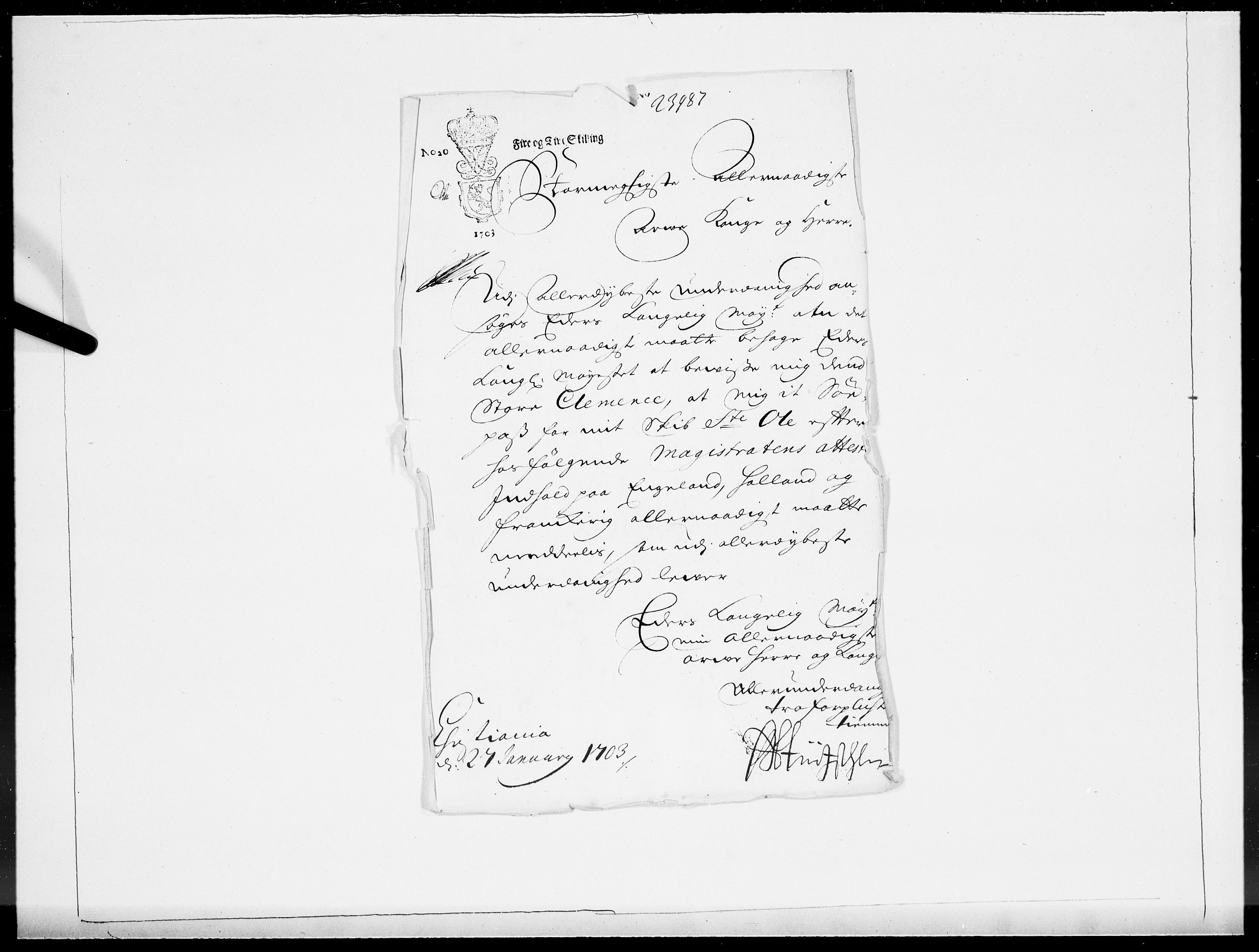 Danske Kanselli 1572-1799, AV/RA-EA-3023/F/Fc/Fcc/Fcca/L0054: Norske innlegg 1572-1799, 1703, p. 13