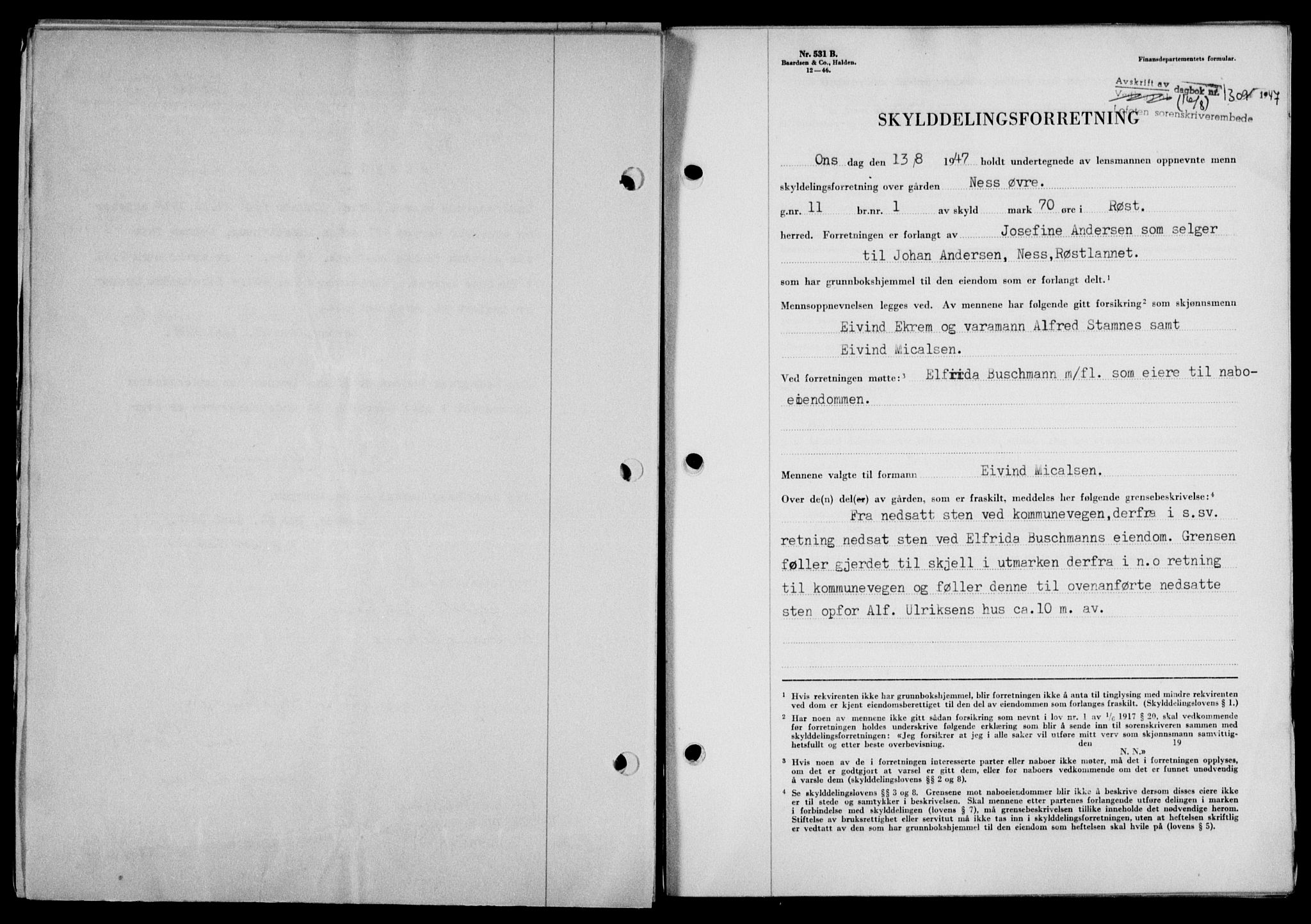 Lofoten sorenskriveri, SAT/A-0017/1/2/2C/L0016a: Mortgage book no. 16a, 1947-1947, Diary no: : 1309/1947