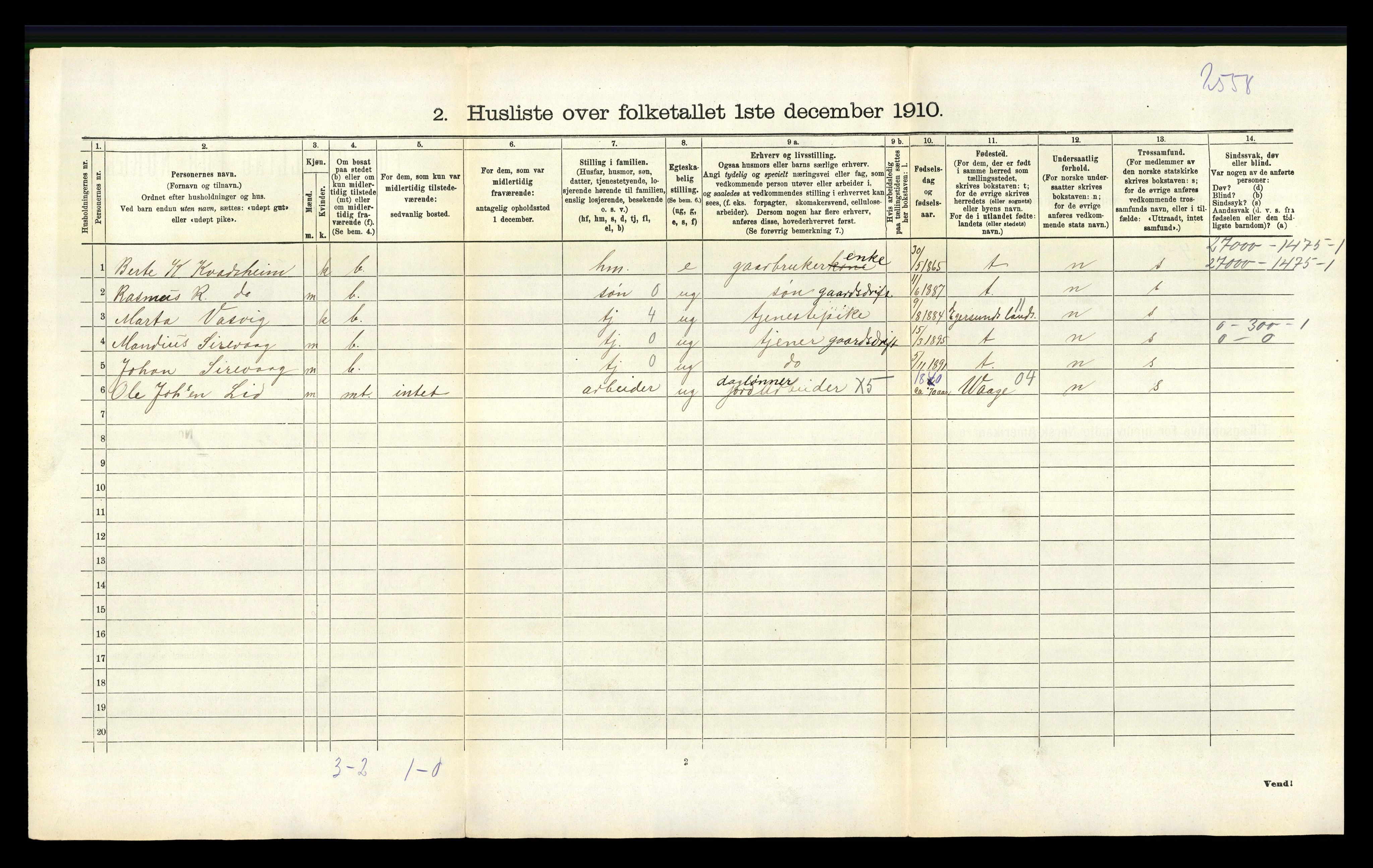 RA, 1910 census for Ogna, 1910, p. 198