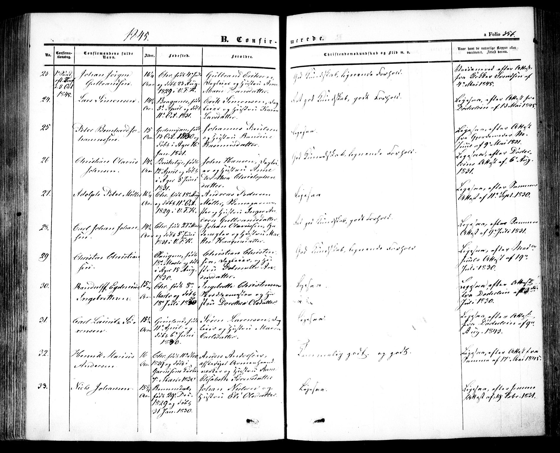 Oslo domkirke Kirkebøker, SAO/A-10752/F/Fa/L0013: Parish register (official) no. 13, 1844-1864, p. 356