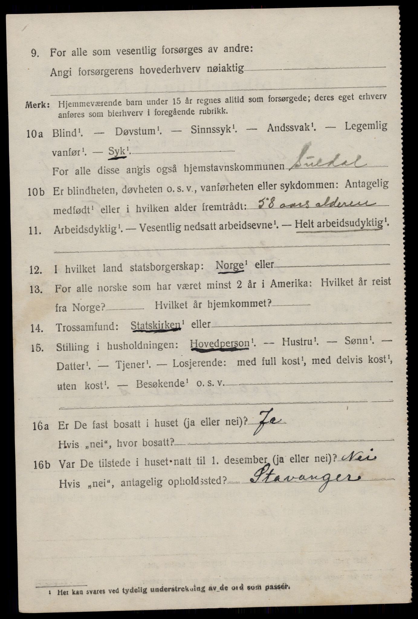 SAST, 1920 census for Suldal, 1920, p. 695