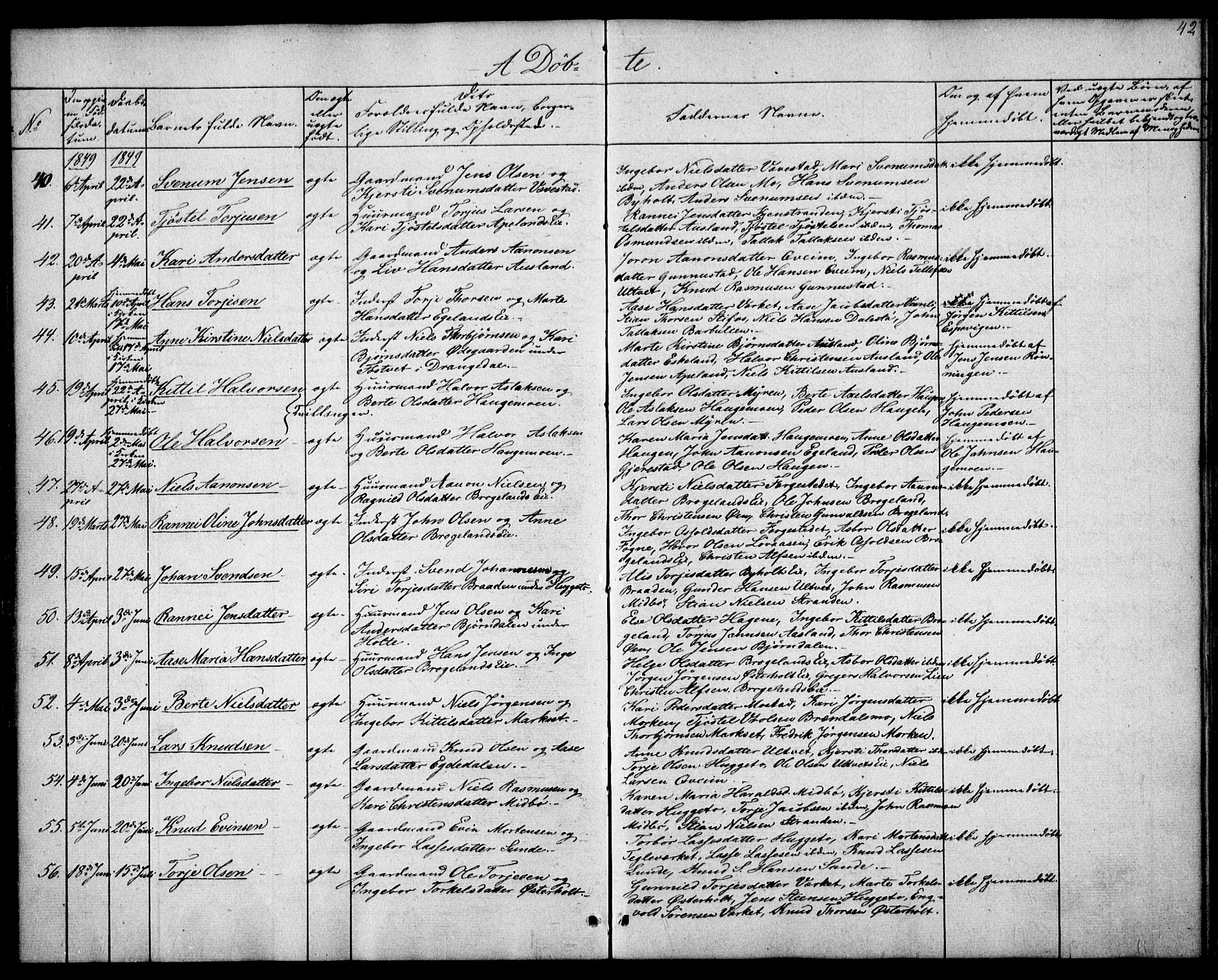 Gjerstad sokneprestkontor, SAK/1111-0014/F/Fa/Faa/L0006: Parish register (official) no. A 6, 1841-1857, p. 42