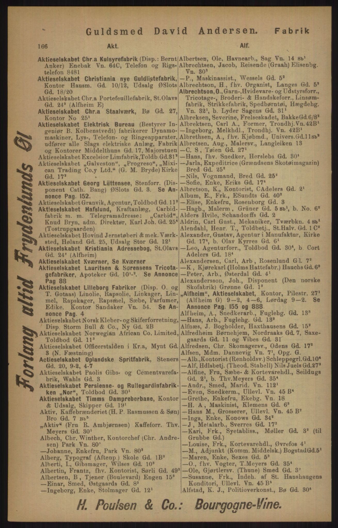 Kristiania/Oslo adressebok, PUBL/-, 1905, p. 166