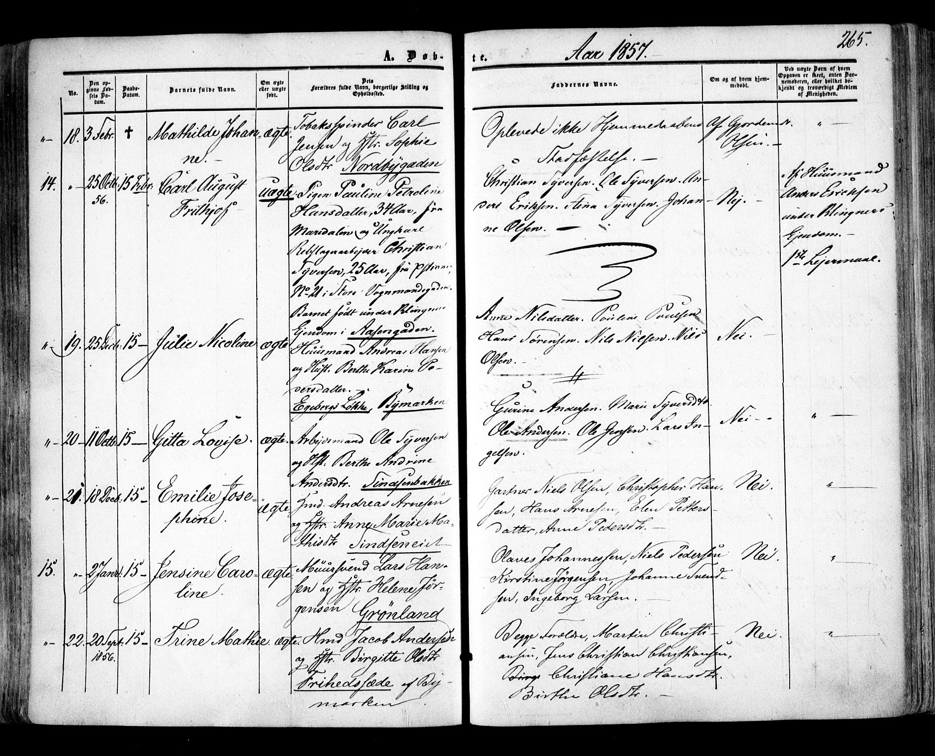 Aker prestekontor kirkebøker, AV/SAO-A-10861/F/L0020: Parish register (official) no. 20, 1853-1857, p. 265