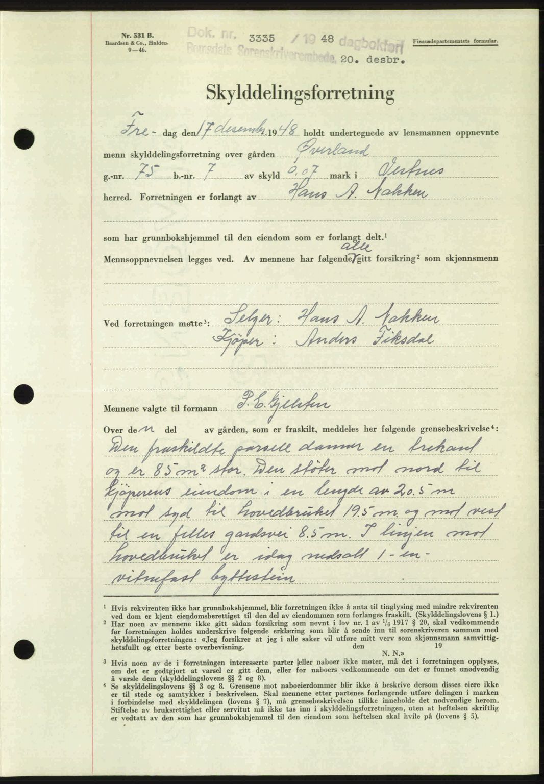 Romsdal sorenskriveri, AV/SAT-A-4149/1/2/2C: Mortgage book no. A28, 1948-1949, Diary no: : 3335/1948