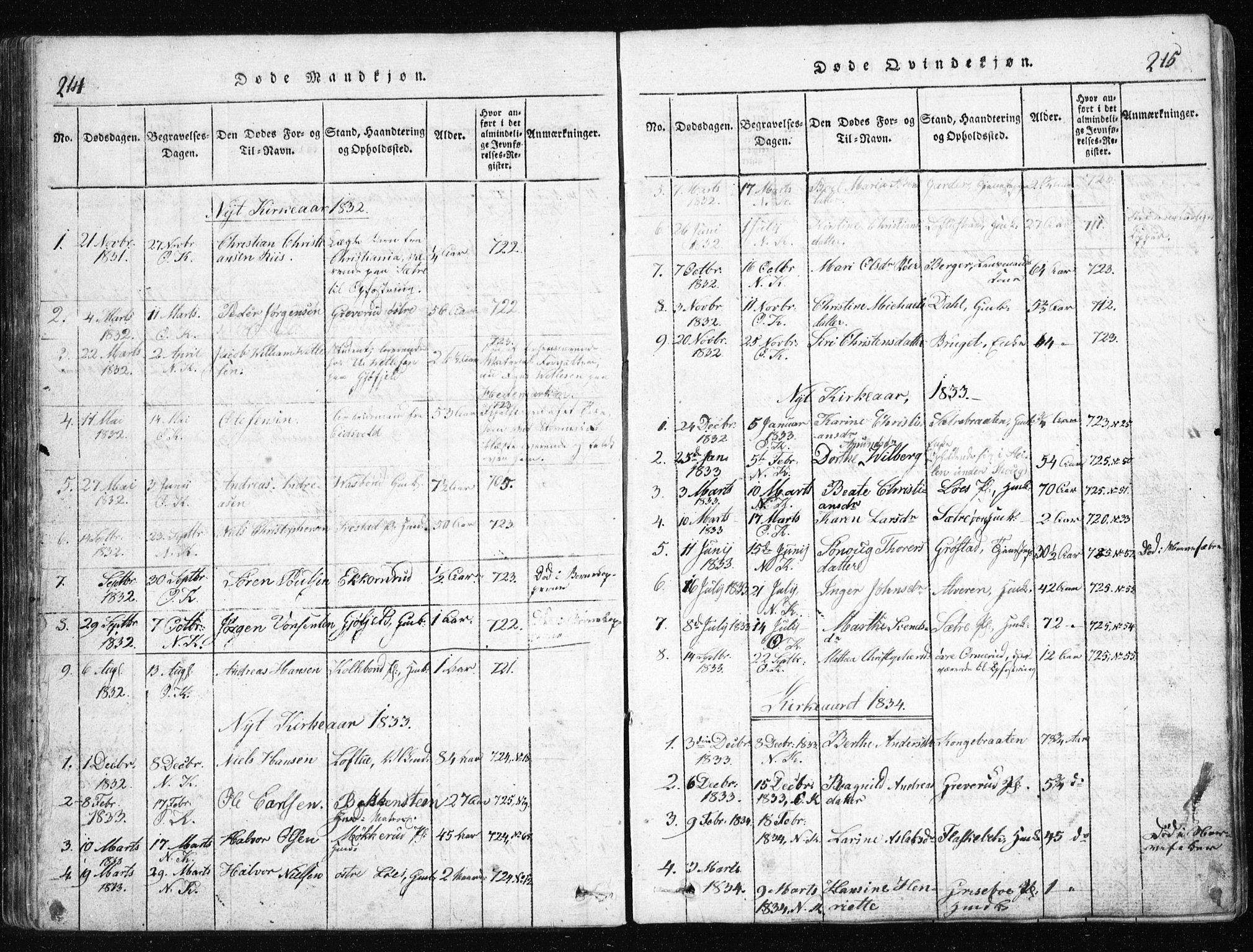 Nesodden prestekontor Kirkebøker, AV/SAO-A-10013/G/Ga/L0001: Parish register (copy) no. I 1, 1814-1847, p. 214-215