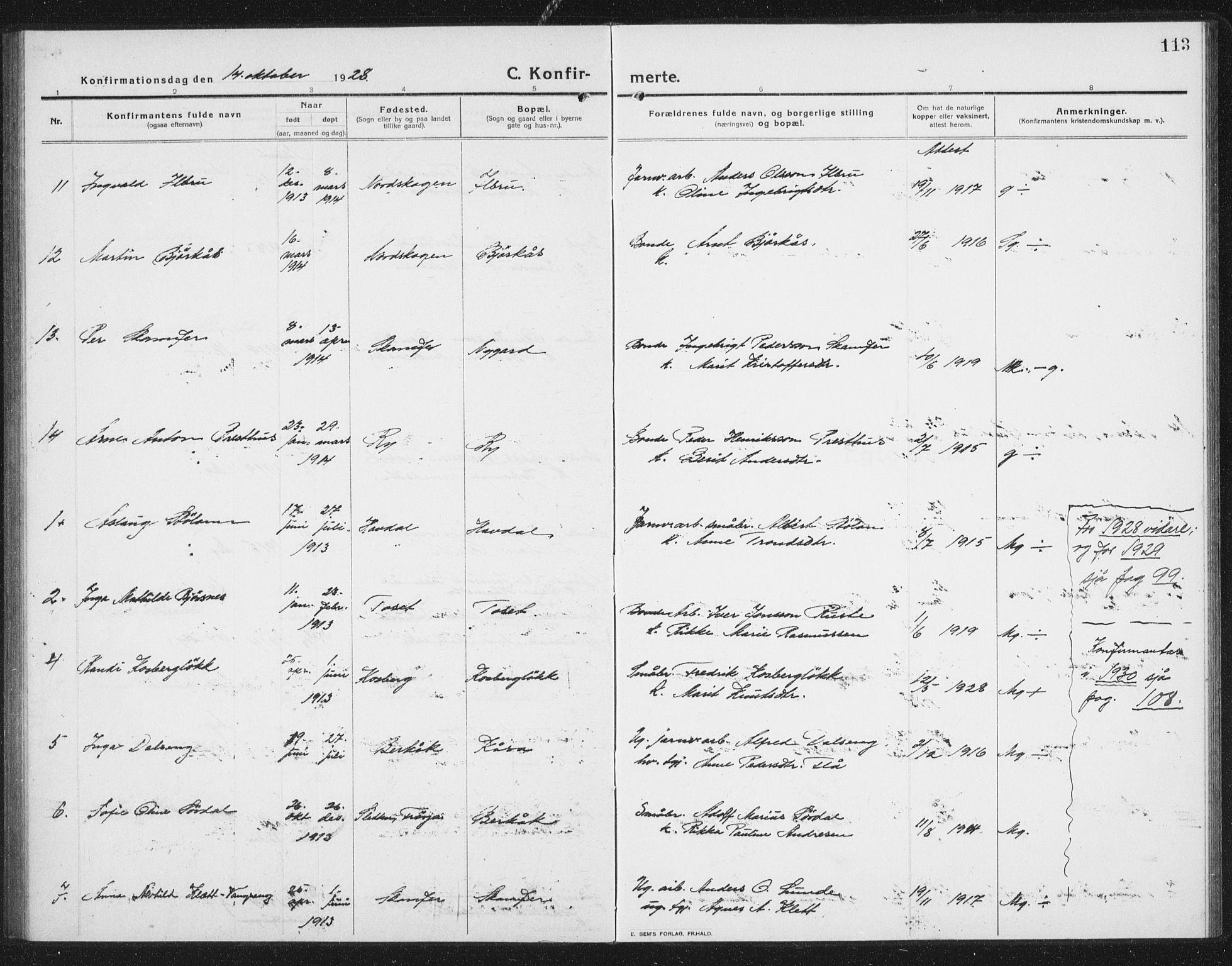 Ministerialprotokoller, klokkerbøker og fødselsregistre - Sør-Trøndelag, AV/SAT-A-1456/675/L0888: Parish register (copy) no. 675C01, 1913-1935, p. 113