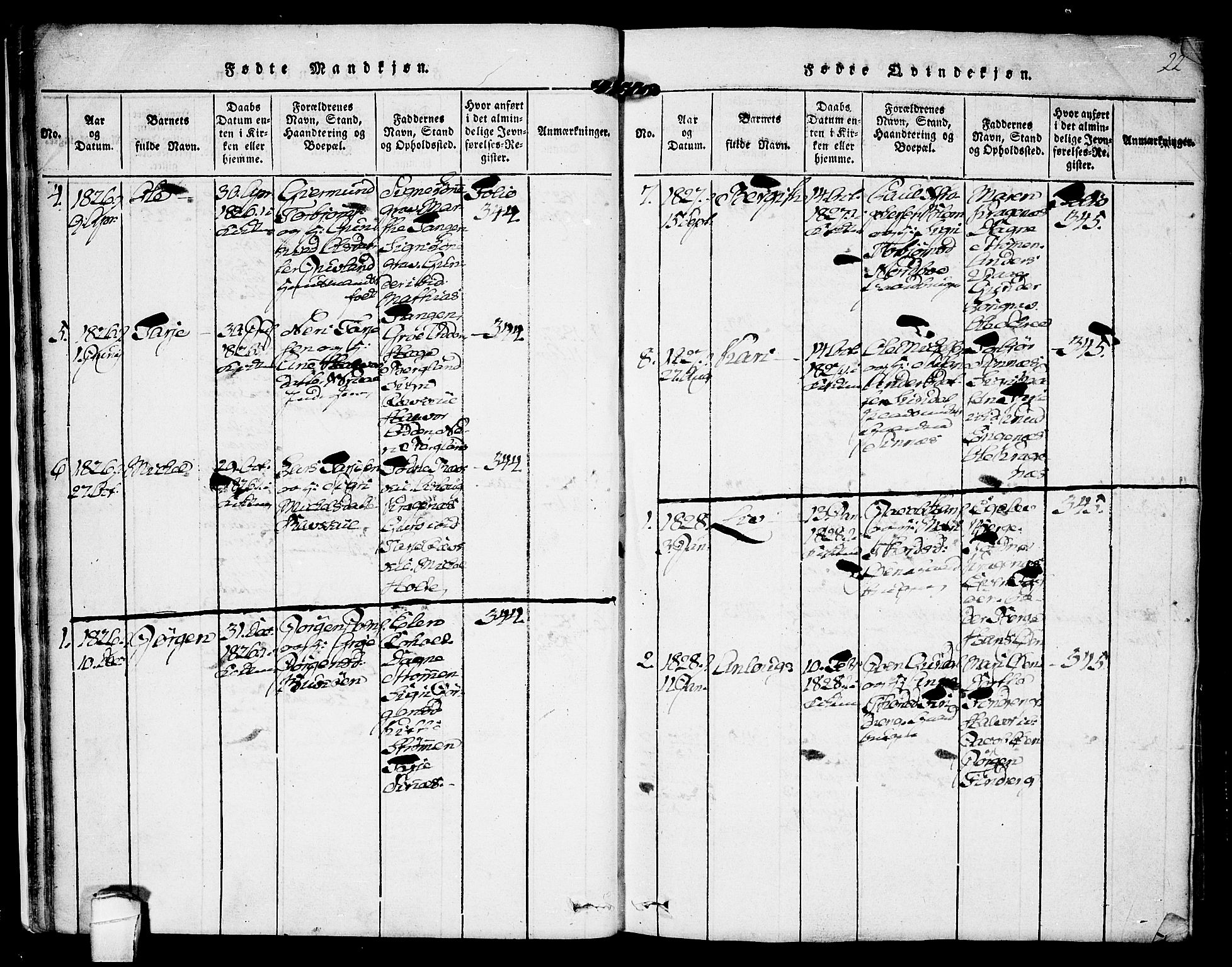 Kviteseid kirkebøker, SAKO/A-276/F/Fc/L0001: Parish register (official) no. III 1, 1815-1836, p. 22