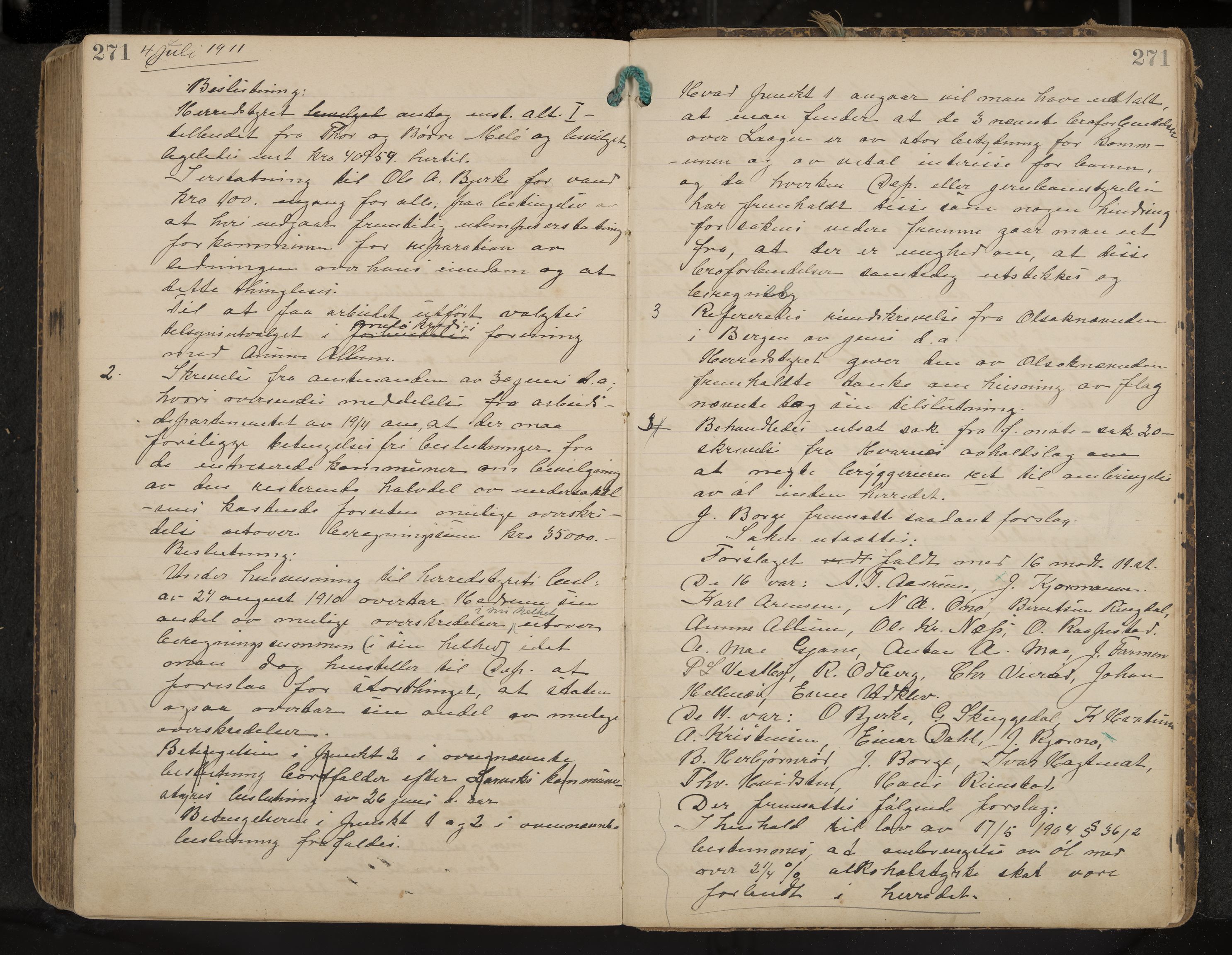 Hedrum formannskap og sentraladministrasjon, IKAK/0727021/A/Aa/L0005: Møtebok, 1899-1911, p. 271