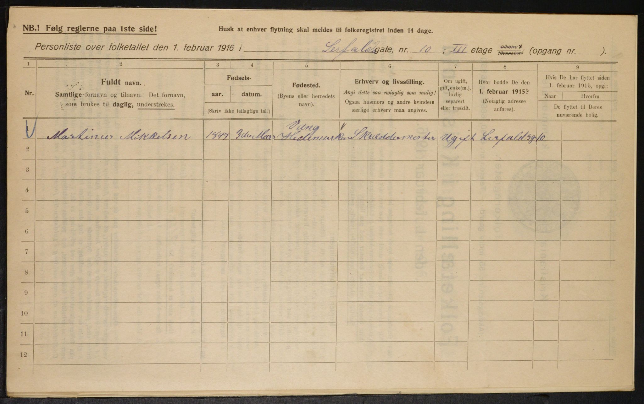 OBA, Municipal Census 1916 for Kristiania, 1916, p. 58727