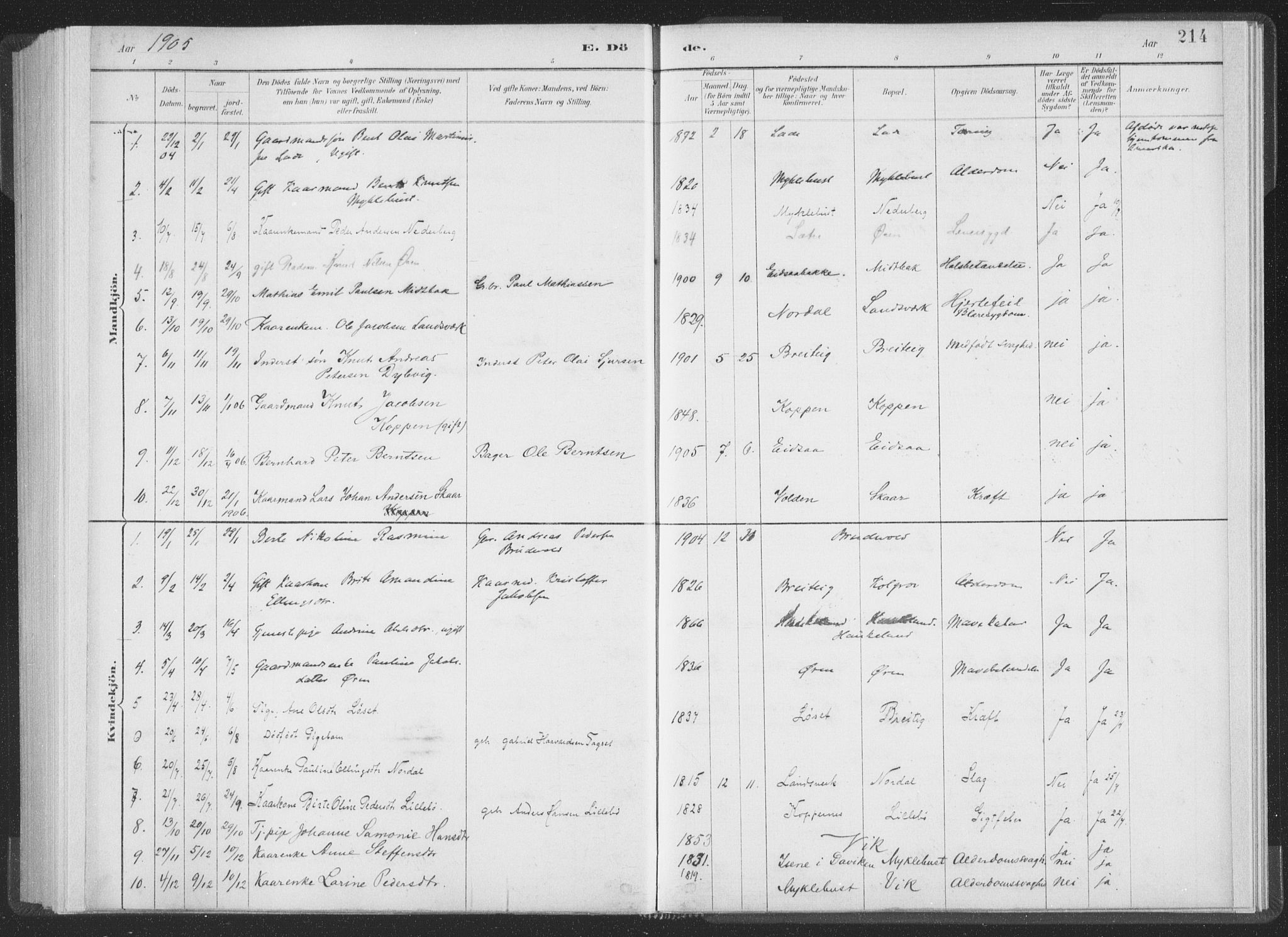 Ministerialprotokoller, klokkerbøker og fødselsregistre - Møre og Romsdal, AV/SAT-A-1454/502/L0025: Parish register (official) no. 502A03, 1885-1909, p. 214