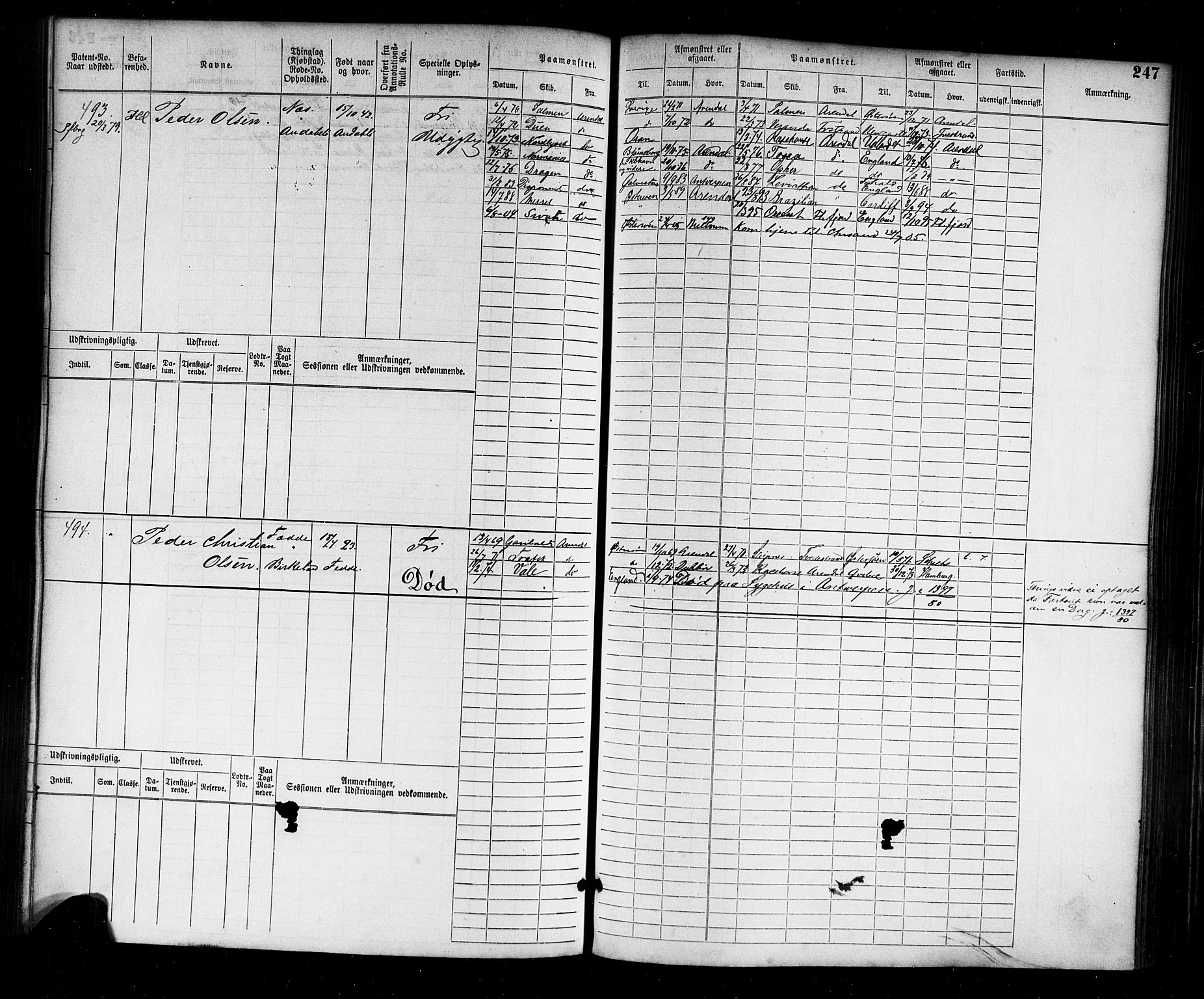 Flekkefjord mønstringskrets, AV/SAK-2031-0018/F/Fb/L0001: Hovedrulle nr 1-764, N-4, 1868-1900, p. 251