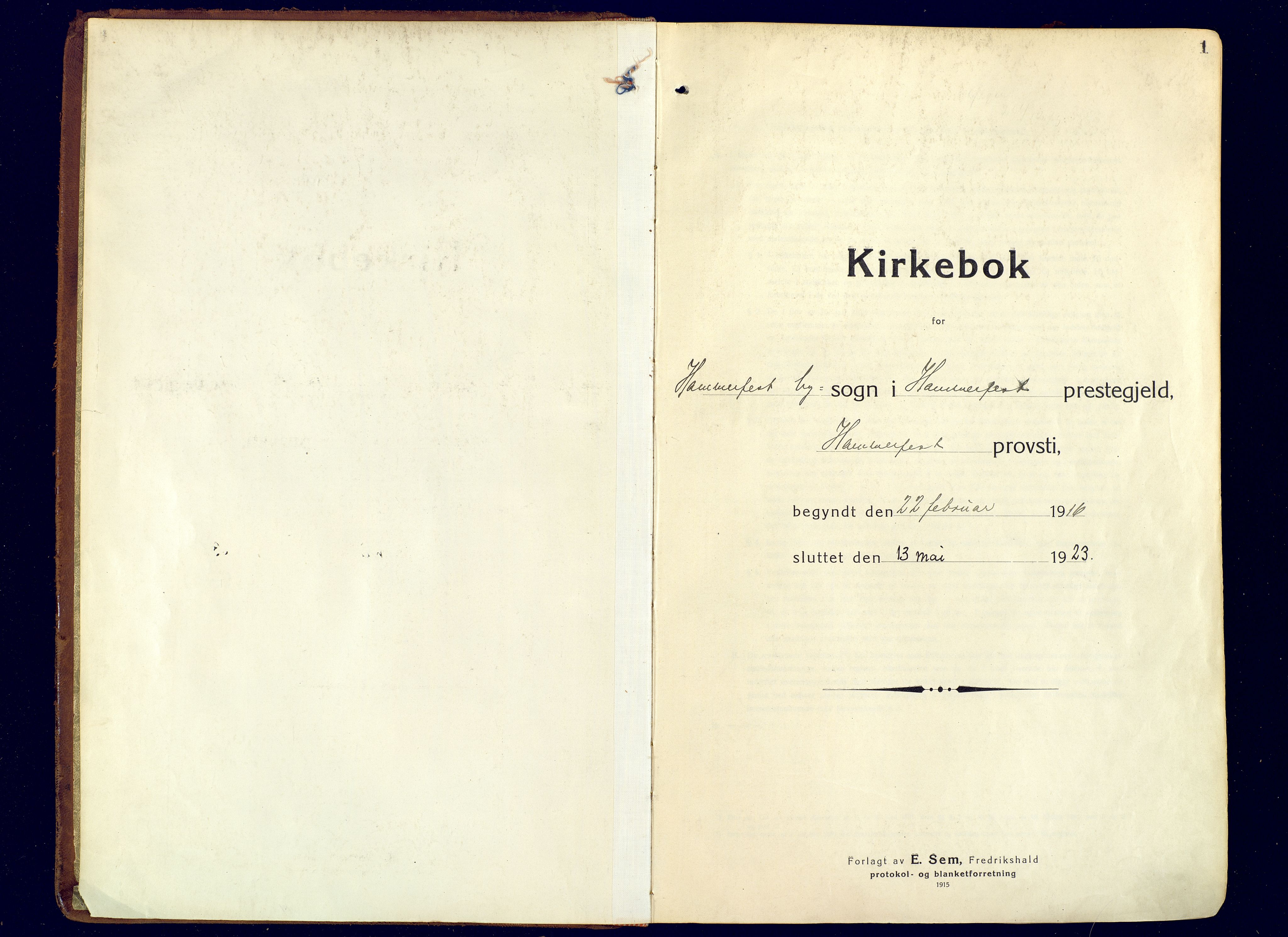 Hammerfest sokneprestkontor, SATØ/S-1347/H/Ha/L0015.kirke: Parish register (official) no. 15, 1916-1923, p. 1
