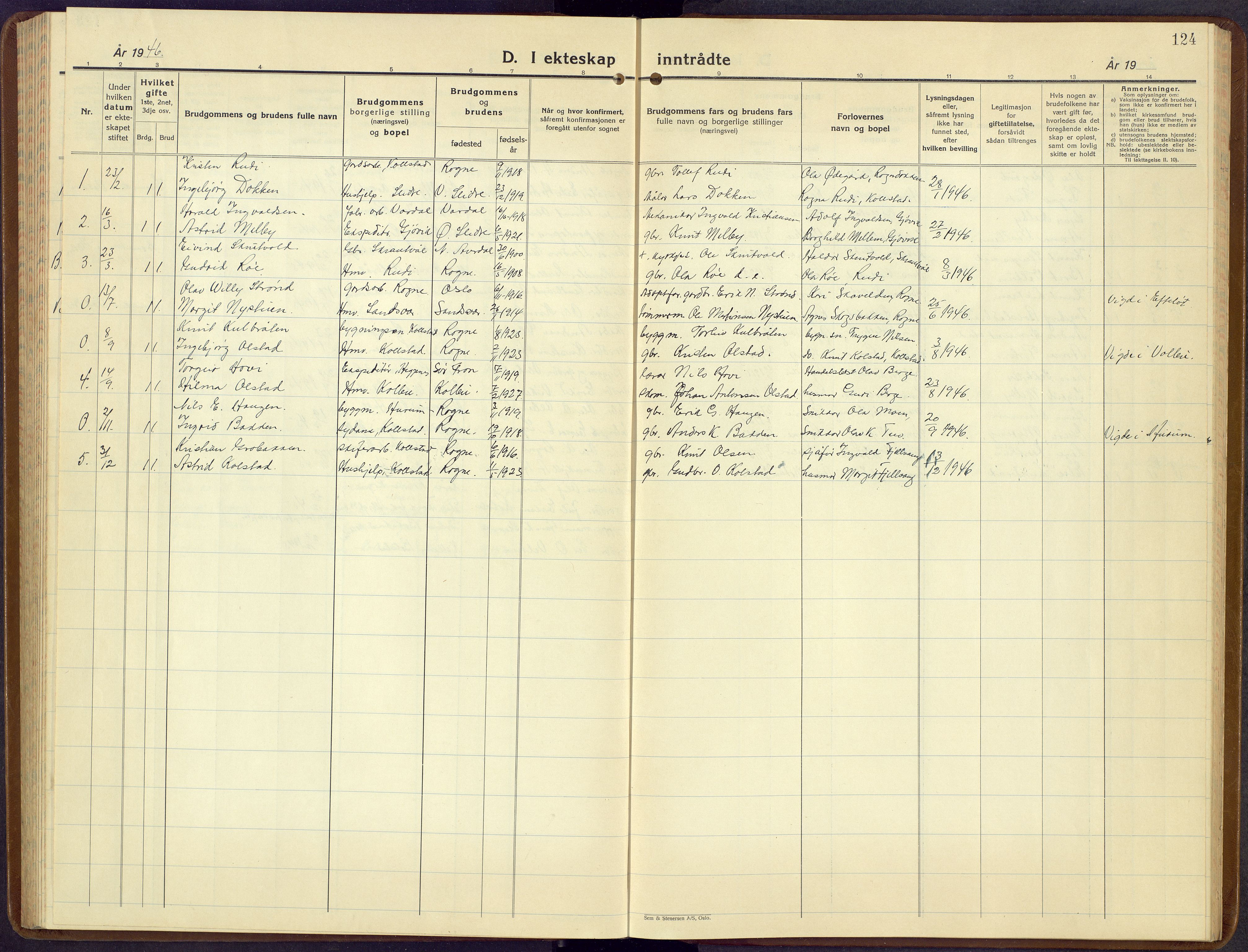 Øystre Slidre prestekontor, SAH/PREST-138/H/Ha/Hab/L0011: Parish register (copy) no. 11, 1937-1966, p. 124