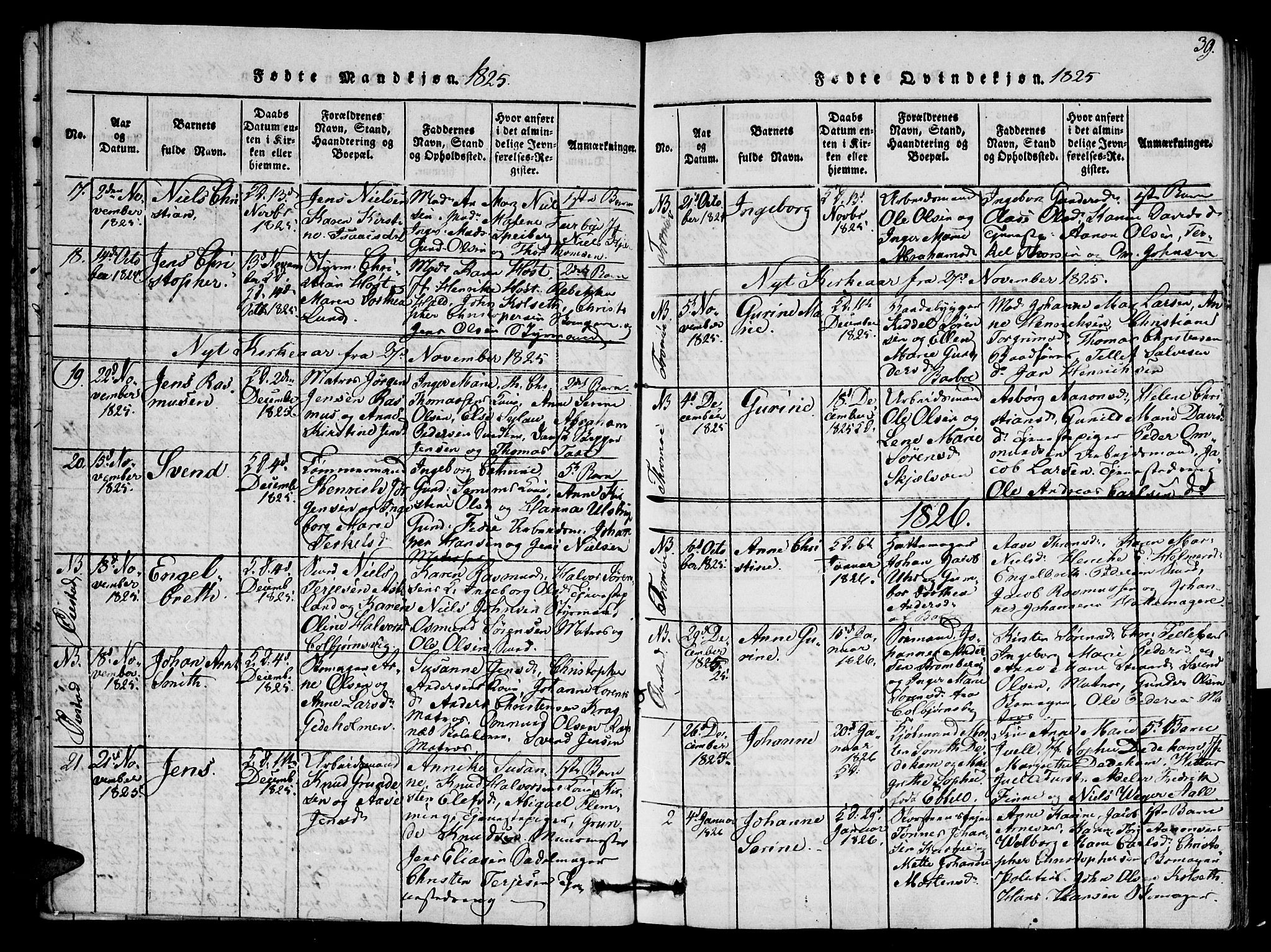 Arendal sokneprestkontor, Trefoldighet, AV/SAK-1111-0040/F/Fb/L0001: Parish register (copy) no. B 1, 1816-1838, p. 39