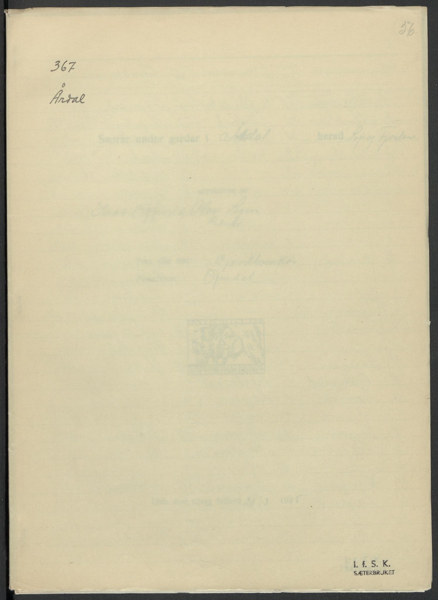 Instituttet for sammenlignende kulturforskning, RA/PA-0424/F/Fc/L0011/0001: Eske B11: / Sogn og Fjordane (perm XXVIII), 1934-1935, p. 56