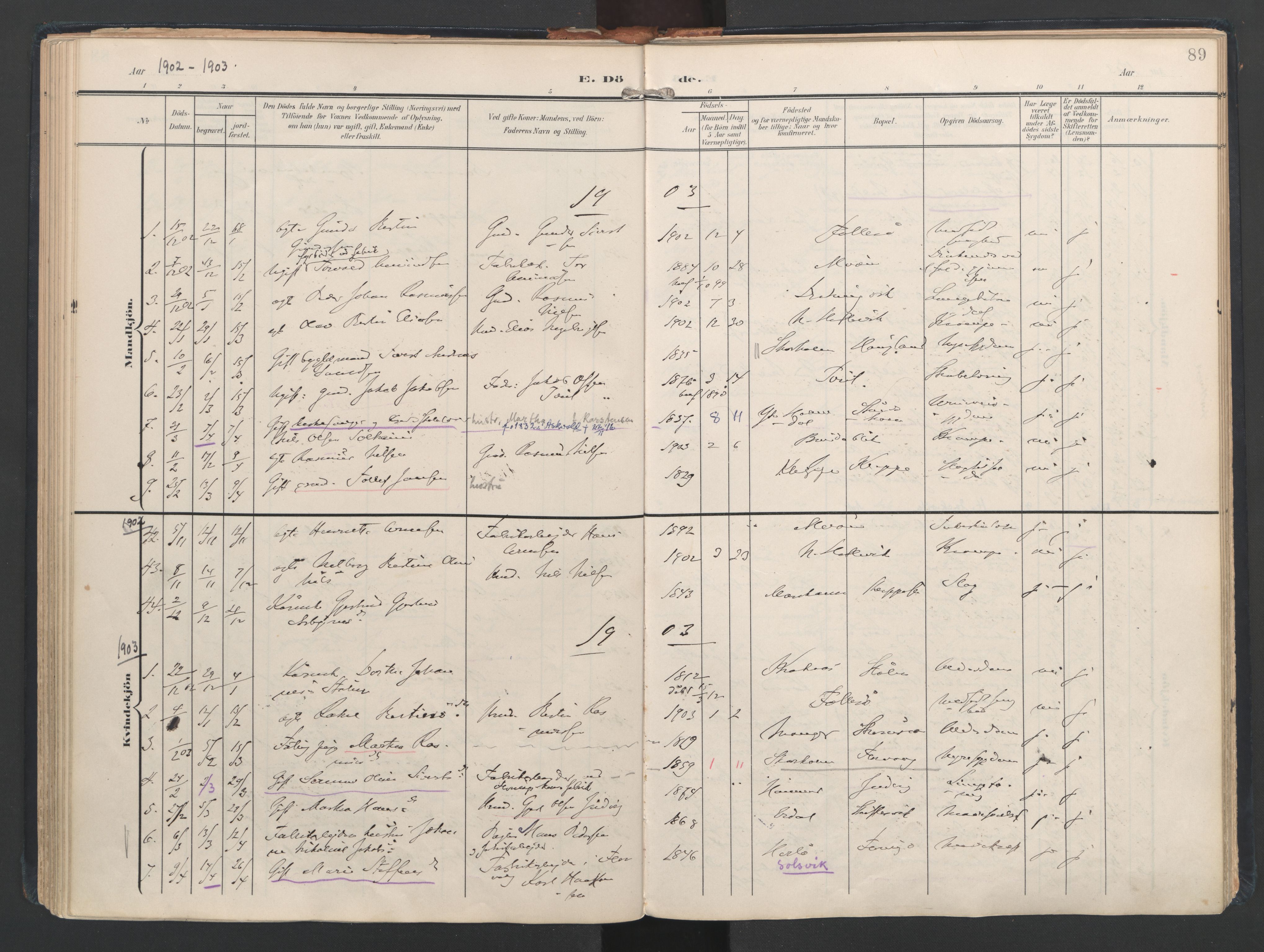 Askøy Sokneprestembete, AV/SAB-A-74101/H/Ha/Haa/Haad/L0001: Parish register (official) no. D 1, 1902-1916, p. 89