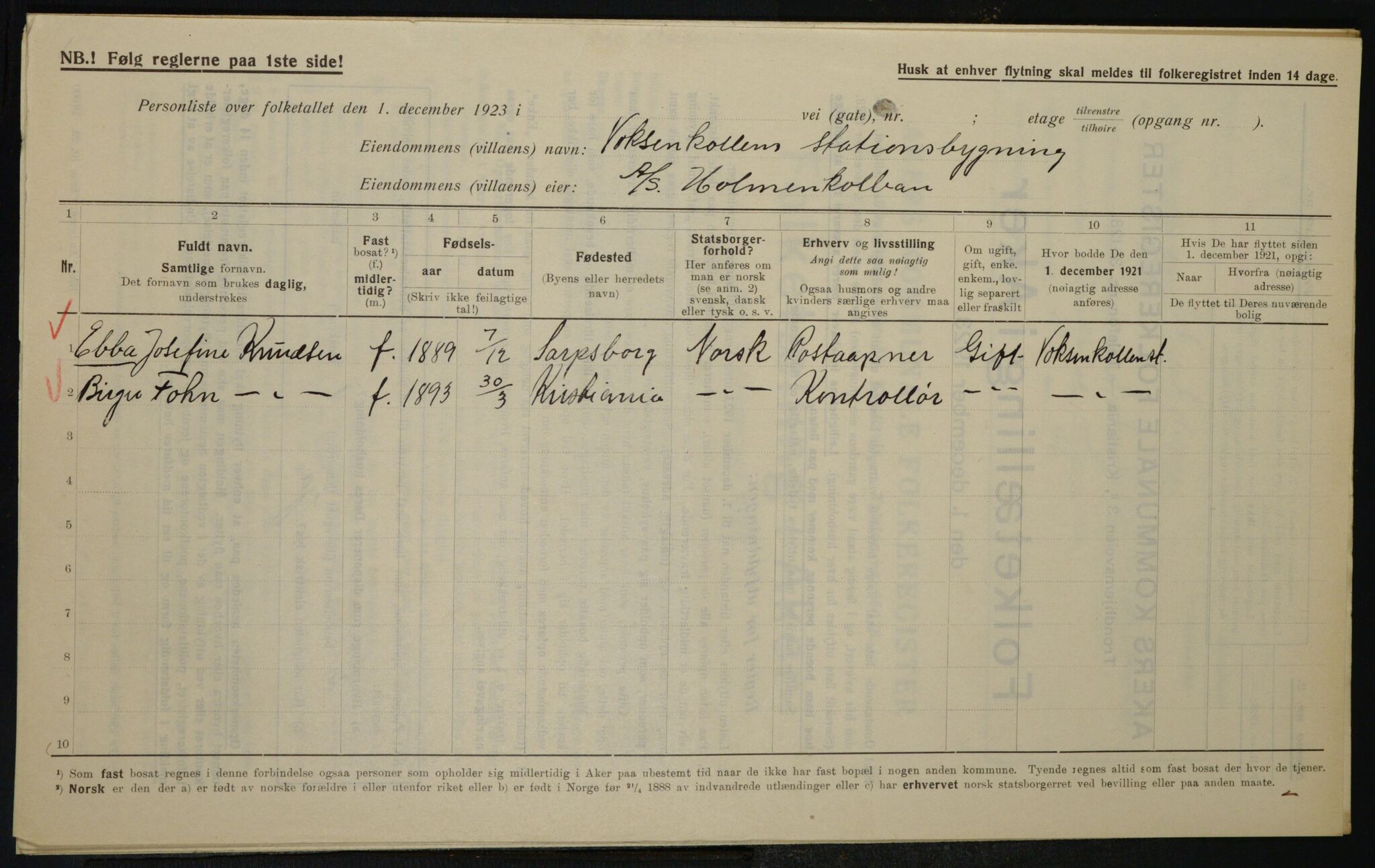 , Municipal Census 1923 for Aker, 1923, p. 22281