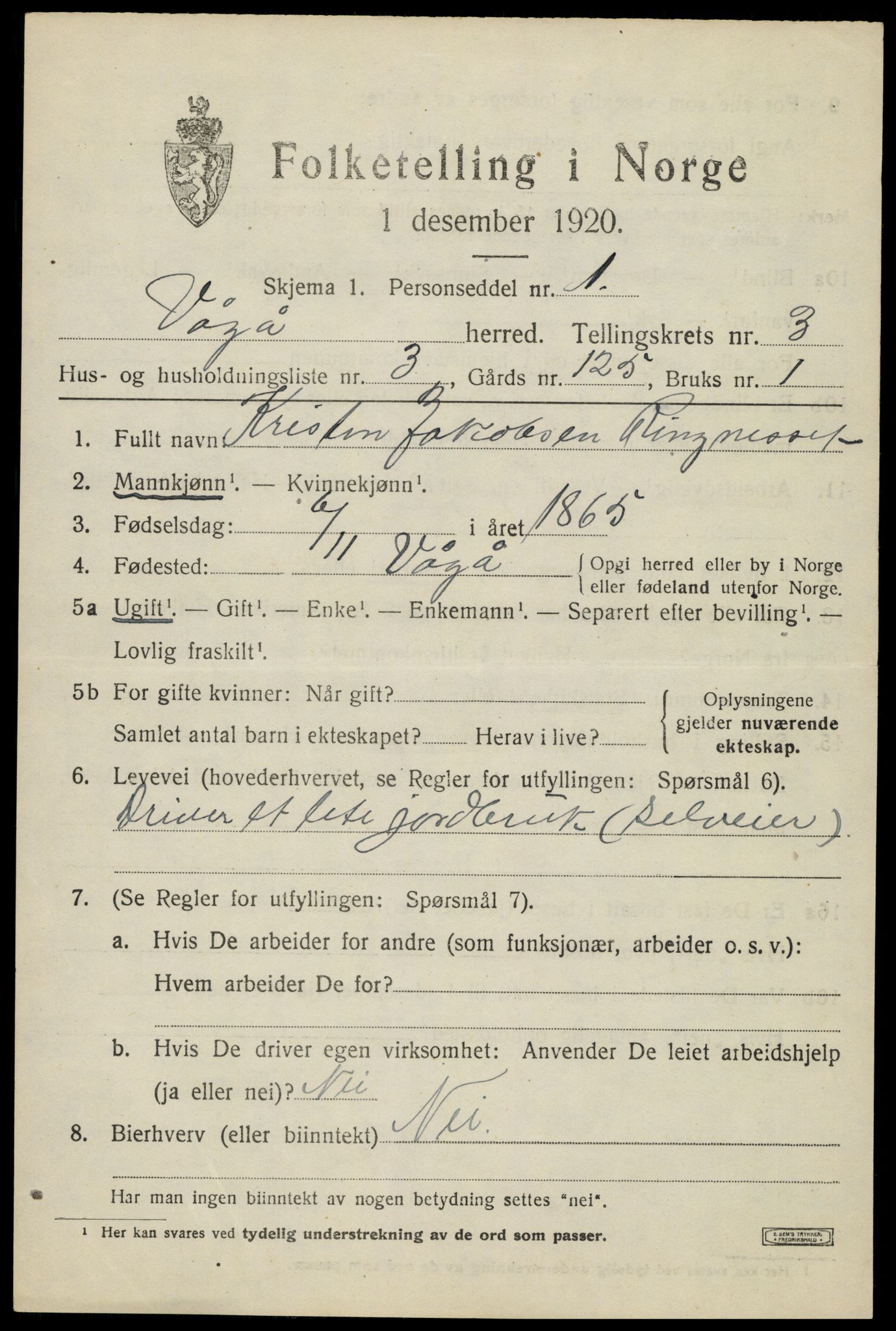 SAH, 1920 census for Vågå, 1920, p. 2688