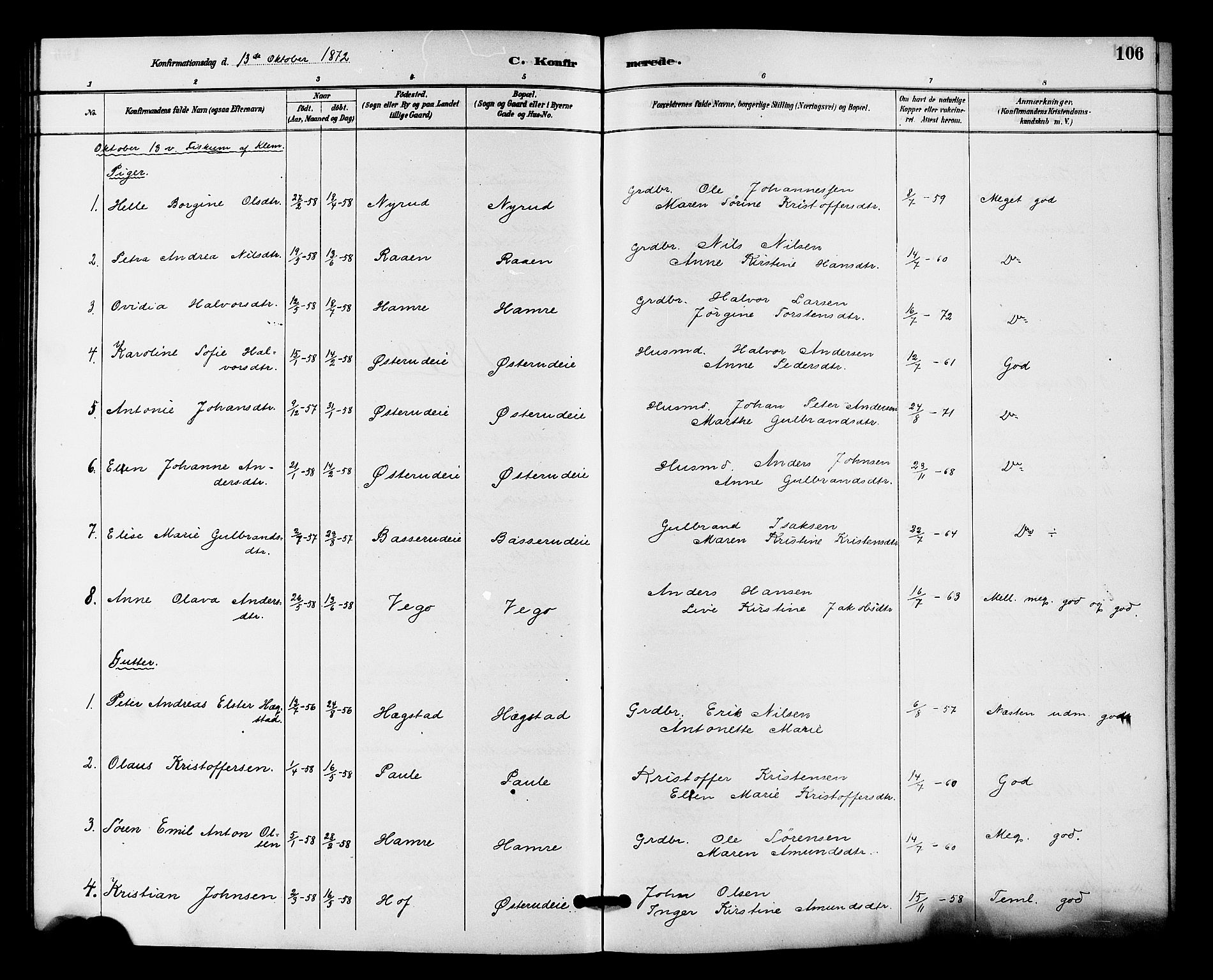 Fiskum kirkebøker, SAKO/A-15/F/Fa/L0001: Parish register (official) no. 1, 1858-1877, p. 106