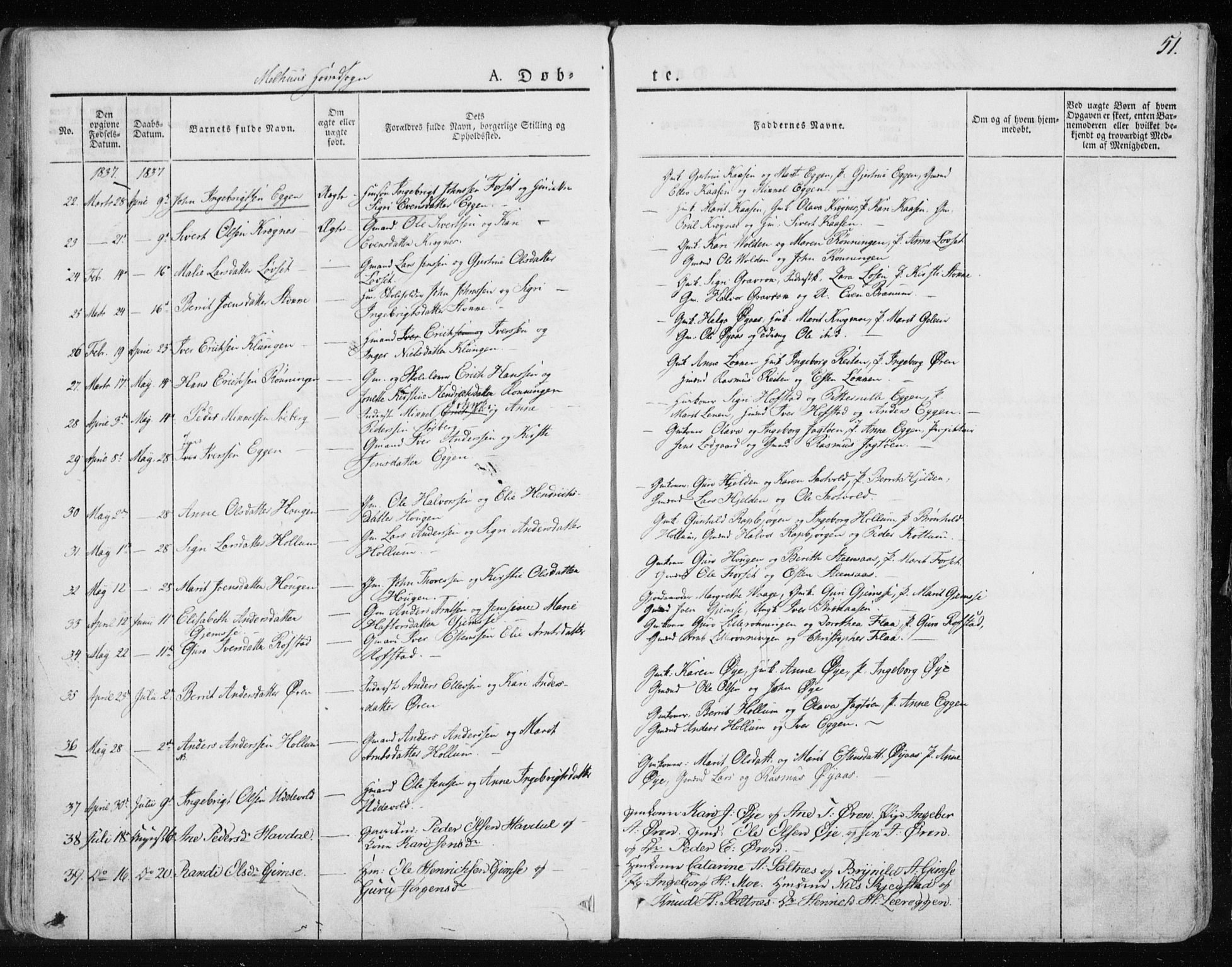 Ministerialprotokoller, klokkerbøker og fødselsregistre - Sør-Trøndelag, SAT/A-1456/691/L1069: Parish register (official) no. 691A04, 1826-1841, p. 51