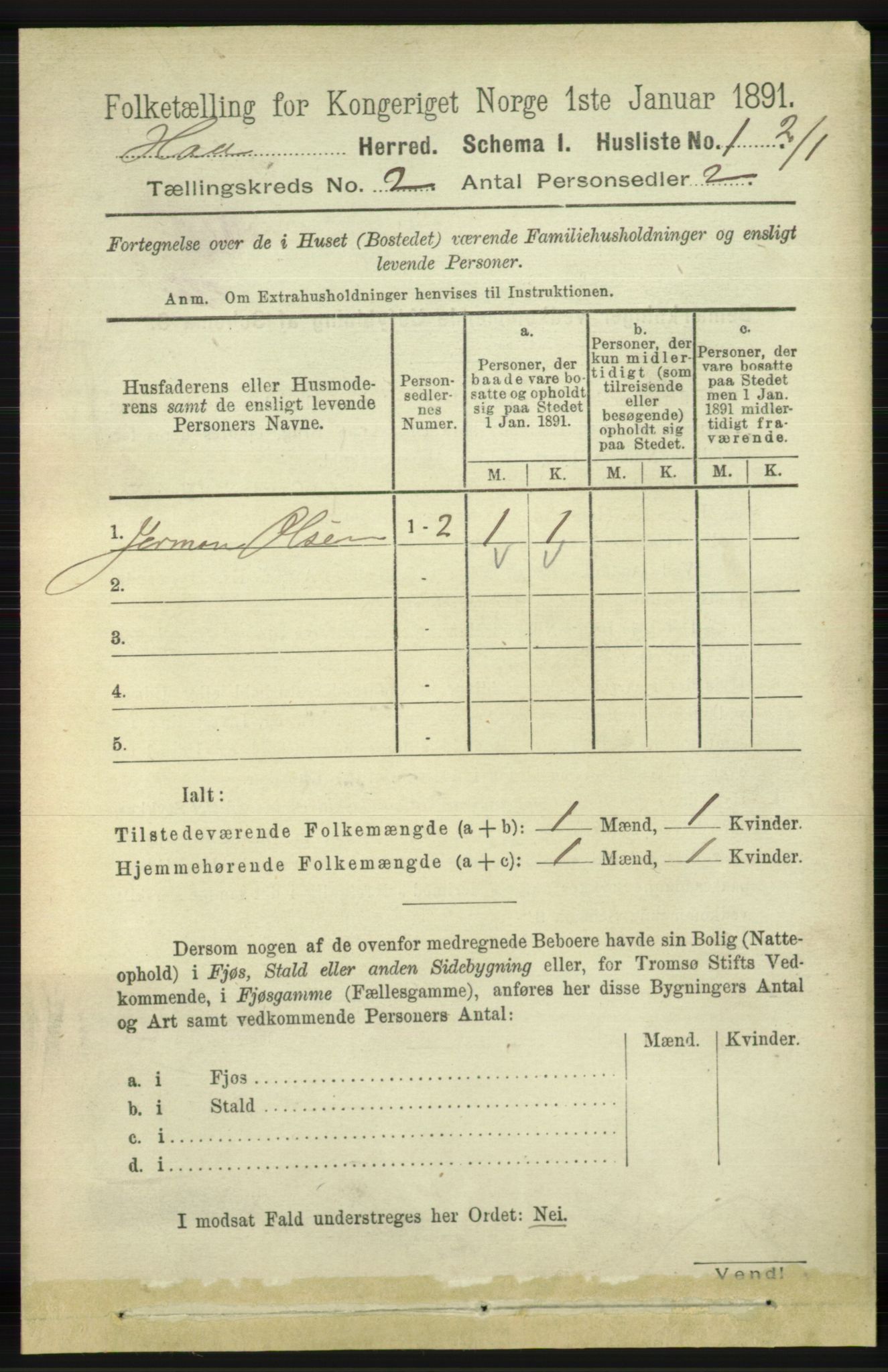 RA, 1891 census for 1119 Hå, 1891, p. 324