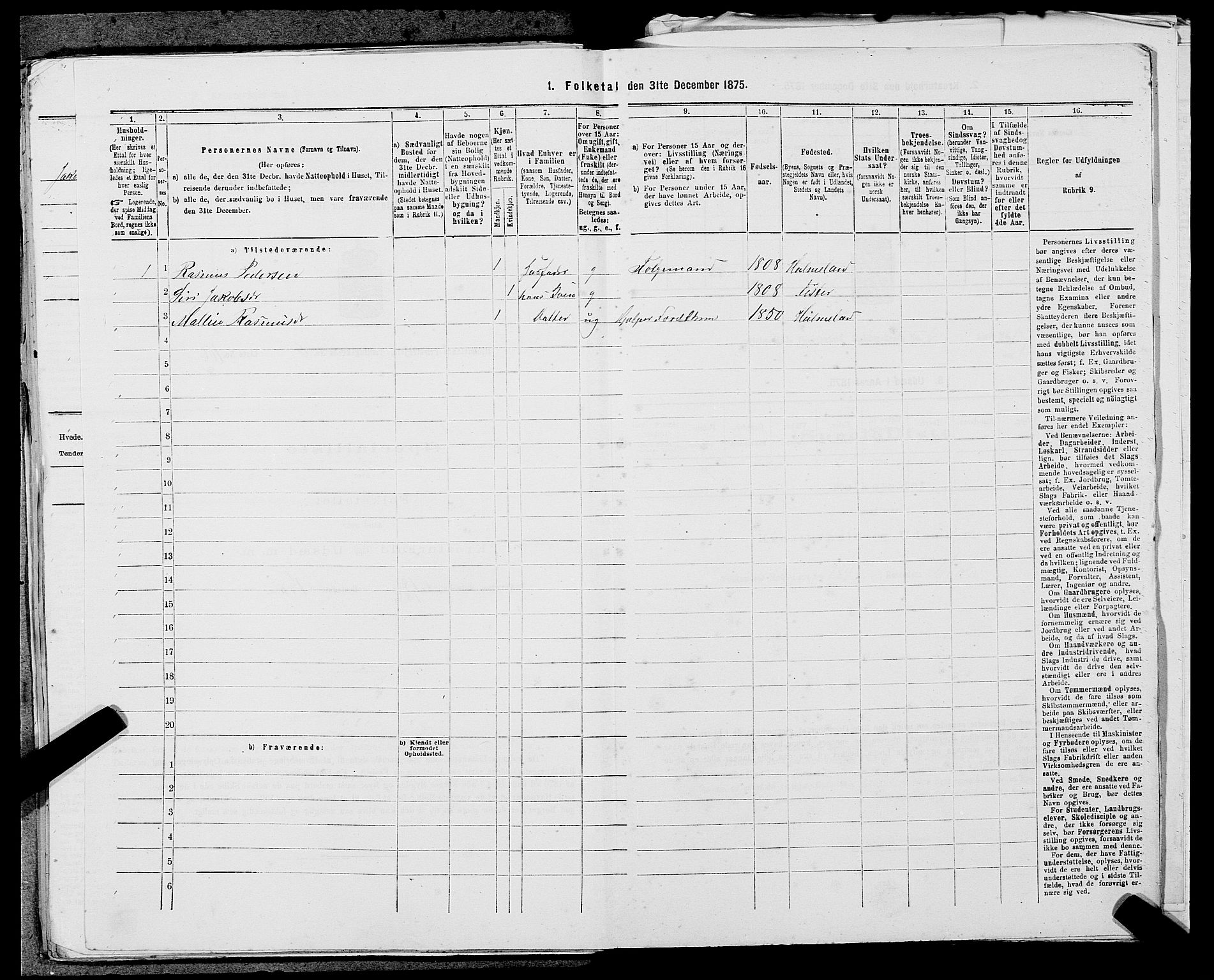 SAST, 1875 census for 1133P Hjelmeland, 1875, p. 898