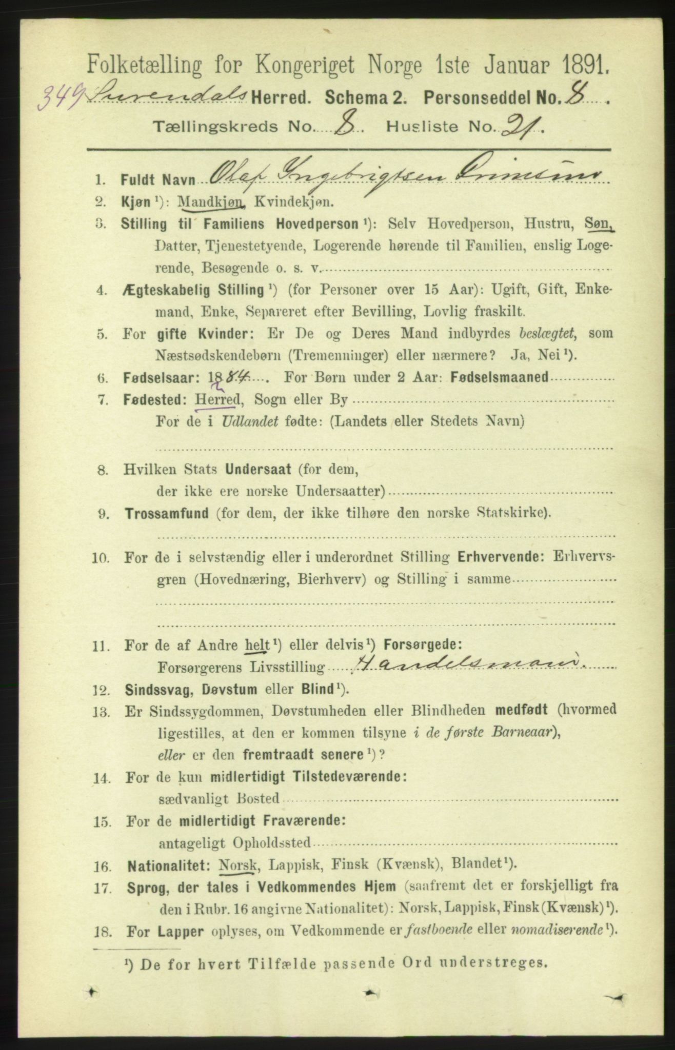 RA, 1891 census for 1566 Surnadal, 1891, p. 2200